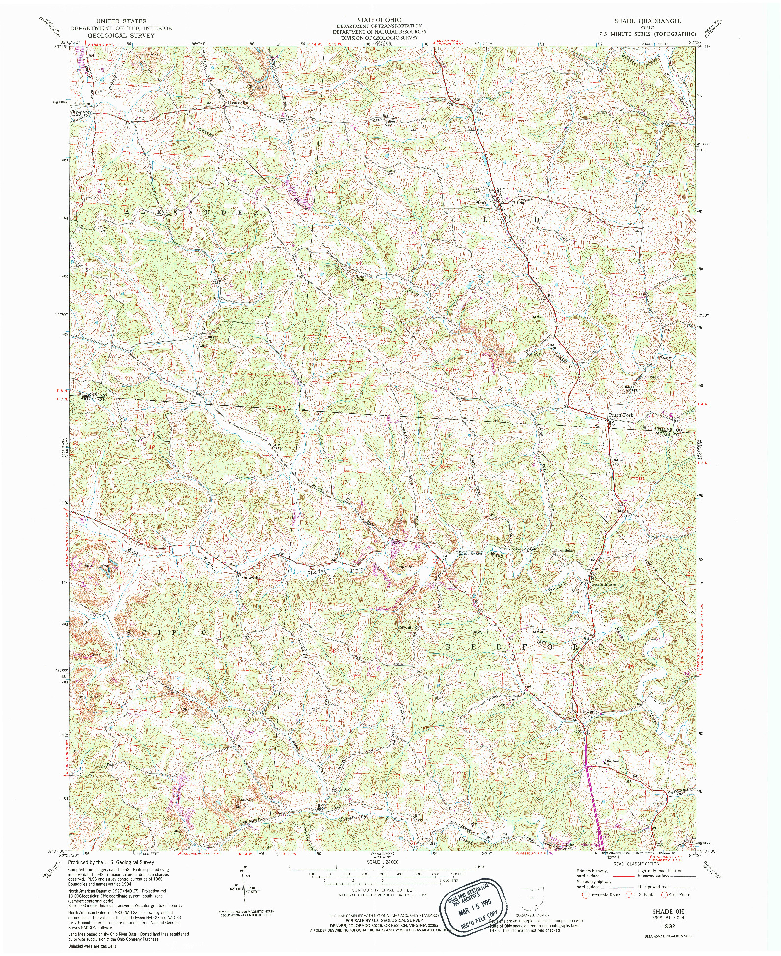 USGS 1:24000-SCALE QUADRANGLE FOR SHADE, OH 1992