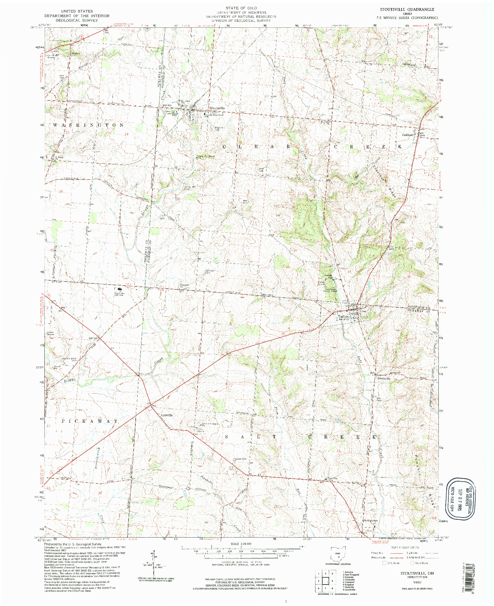 USGS 1:24000-SCALE QUADRANGLE FOR STOUTSVILLE, OH 1992