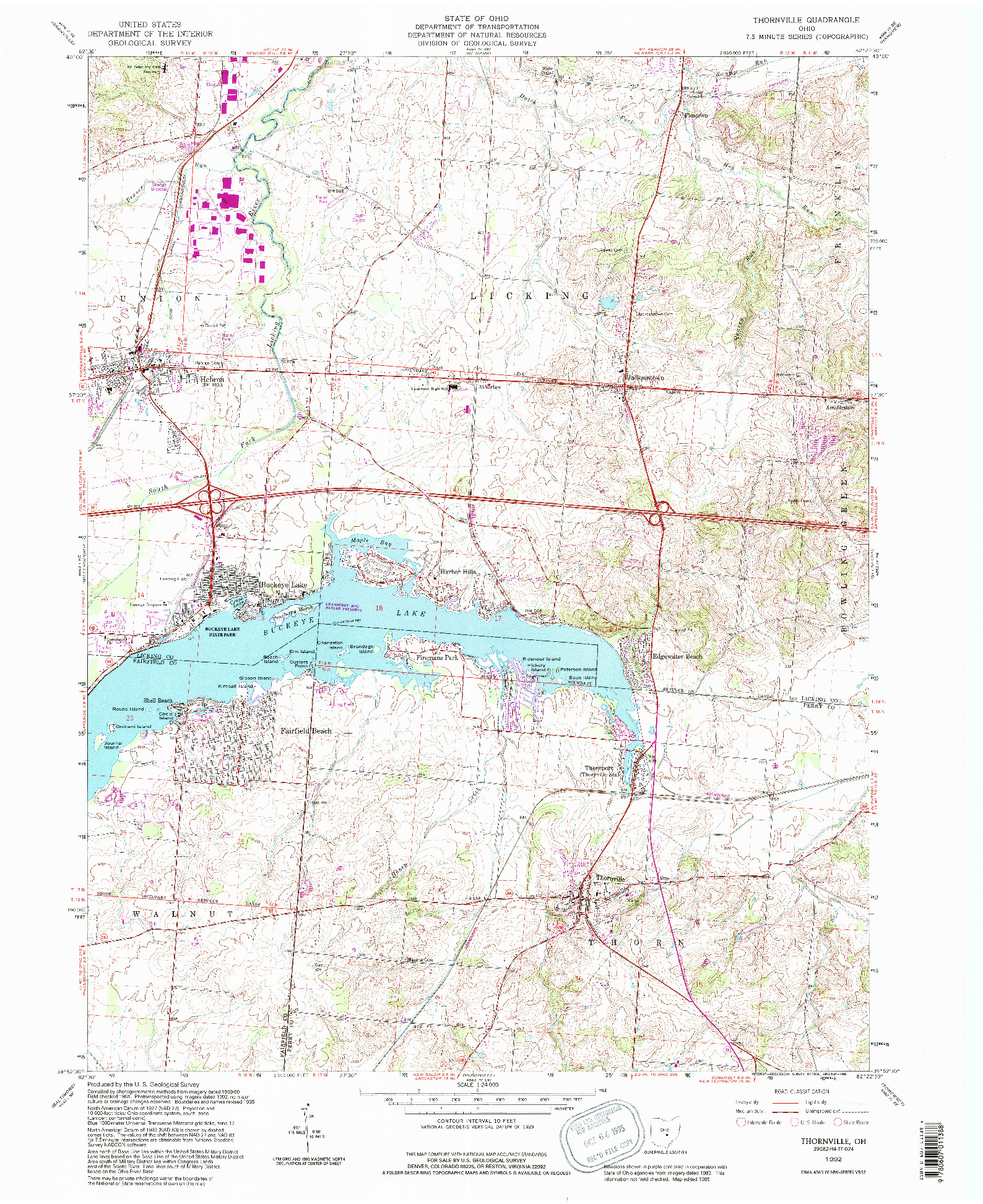 USGS 1:24000-SCALE QUADRANGLE FOR THORNVILLE, OH 1992