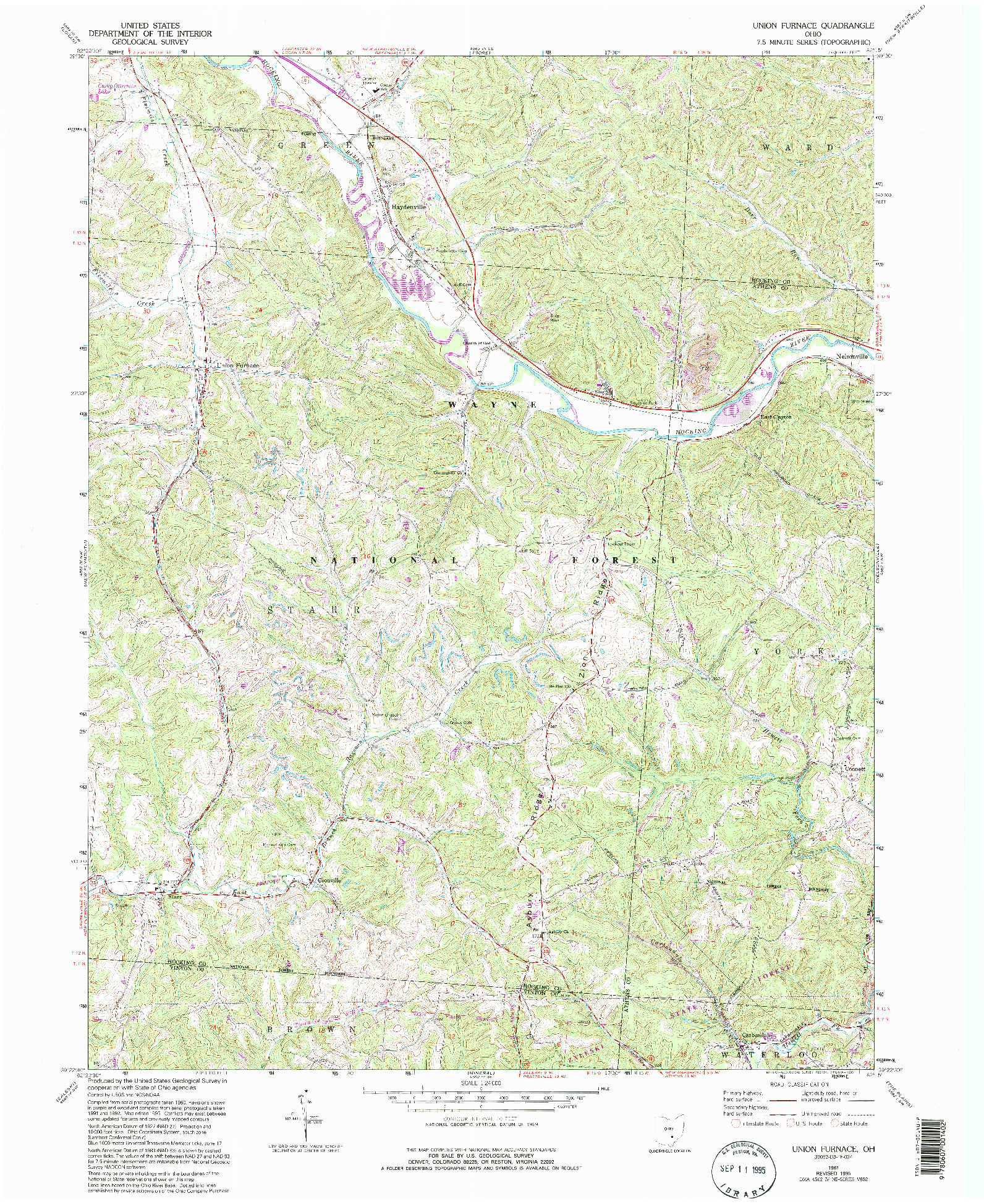 USGS 1:24000-SCALE QUADRANGLE FOR UNION FURNACE, OH 1961