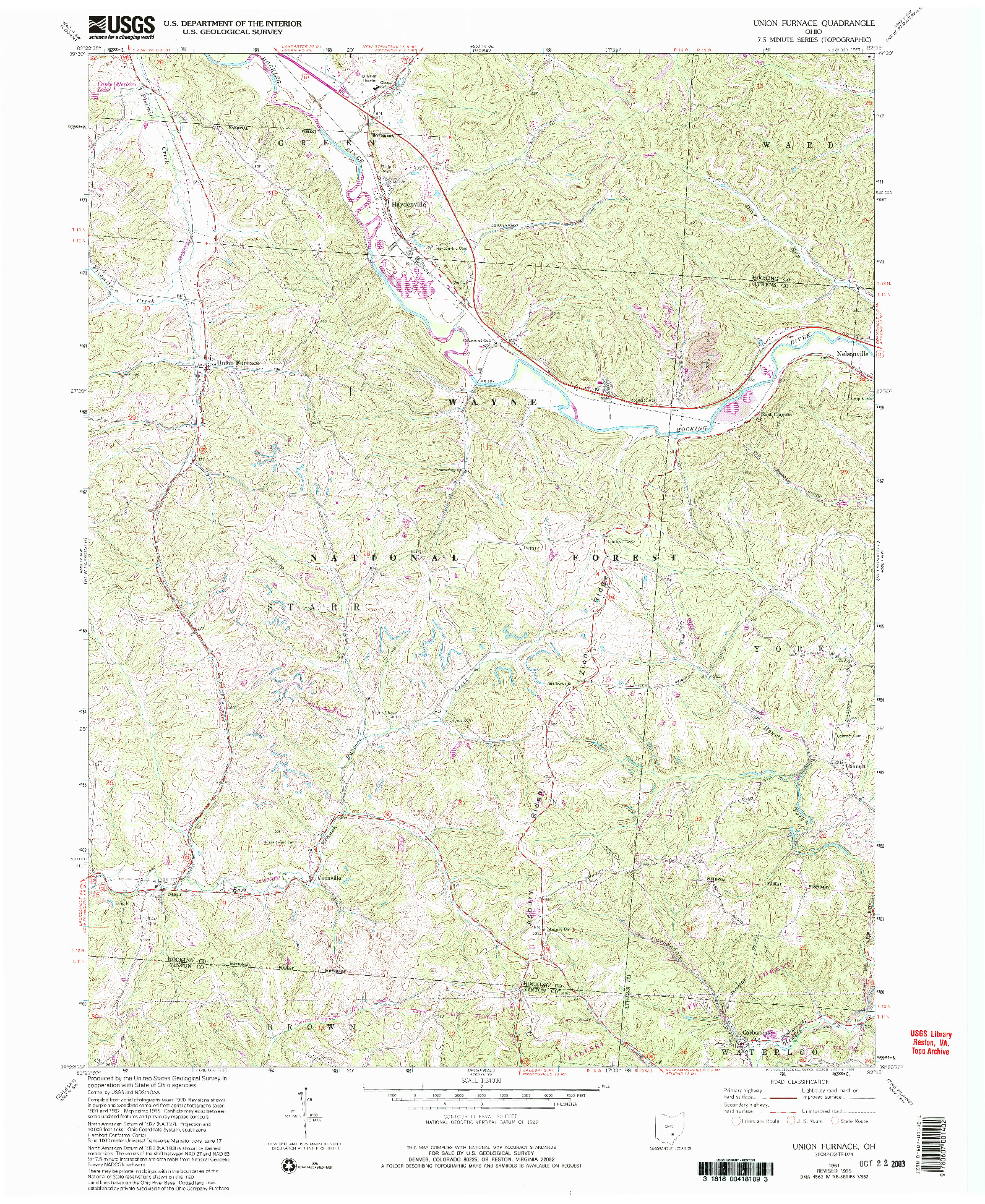 USGS 1:24000-SCALE QUADRANGLE FOR UNION FURNACE, OH 1961
