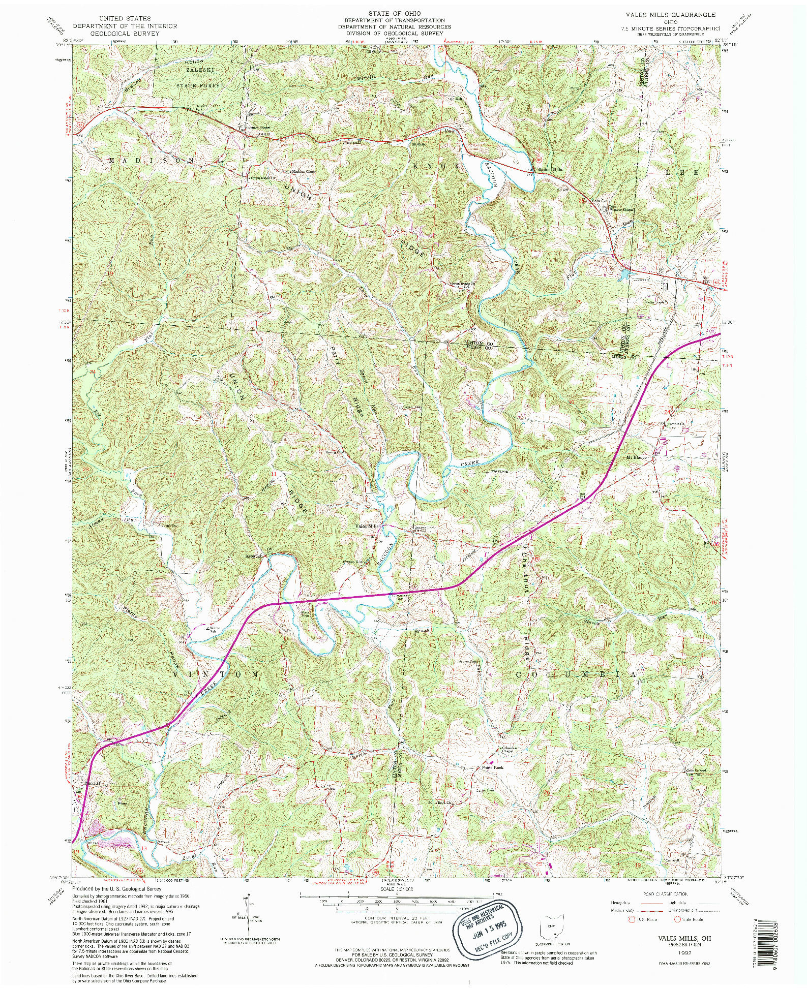 USGS 1:24000-SCALE QUADRANGLE FOR VALES MILLS, OH 1992