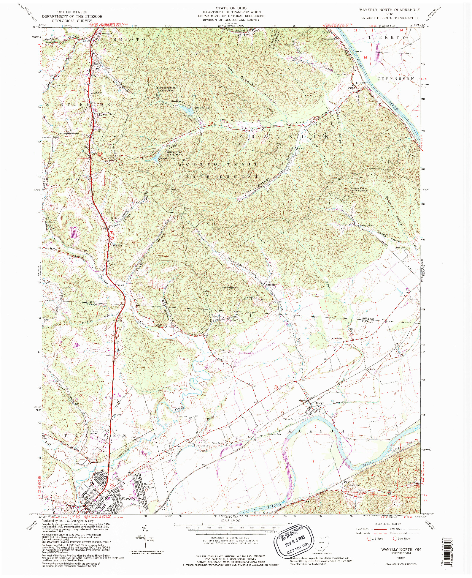 USGS 1:24000-SCALE QUADRANGLE FOR WAVERLY NORTH, OH 1992