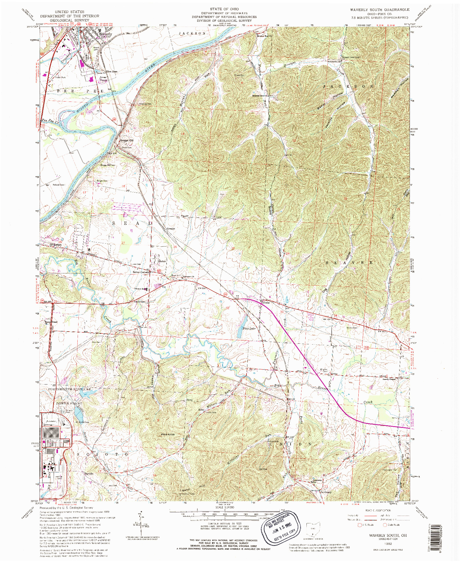 USGS 1:24000-SCALE QUADRANGLE FOR WAVERLY SOUTH, OH 1992