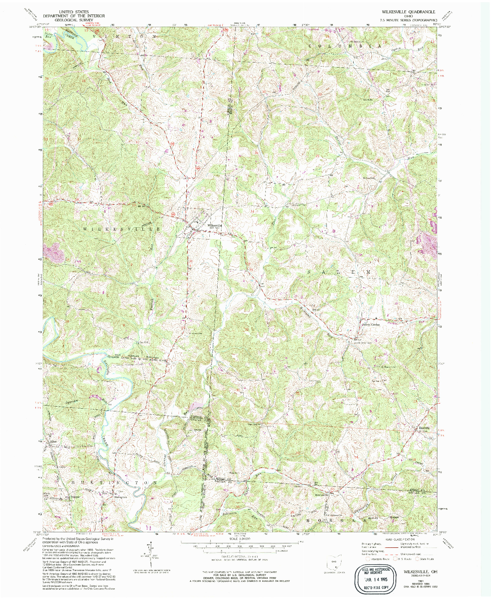 USGS 1:24000-SCALE QUADRANGLE FOR WILKESVILLE, OH 1961