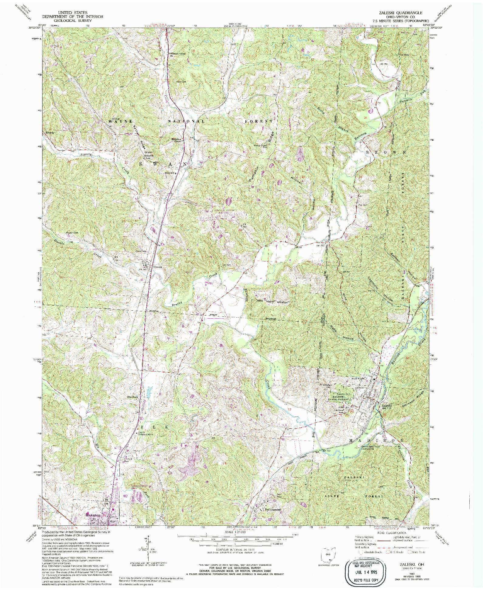 USGS 1:24000-SCALE QUADRANGLE FOR ZALESKI, OH 1961