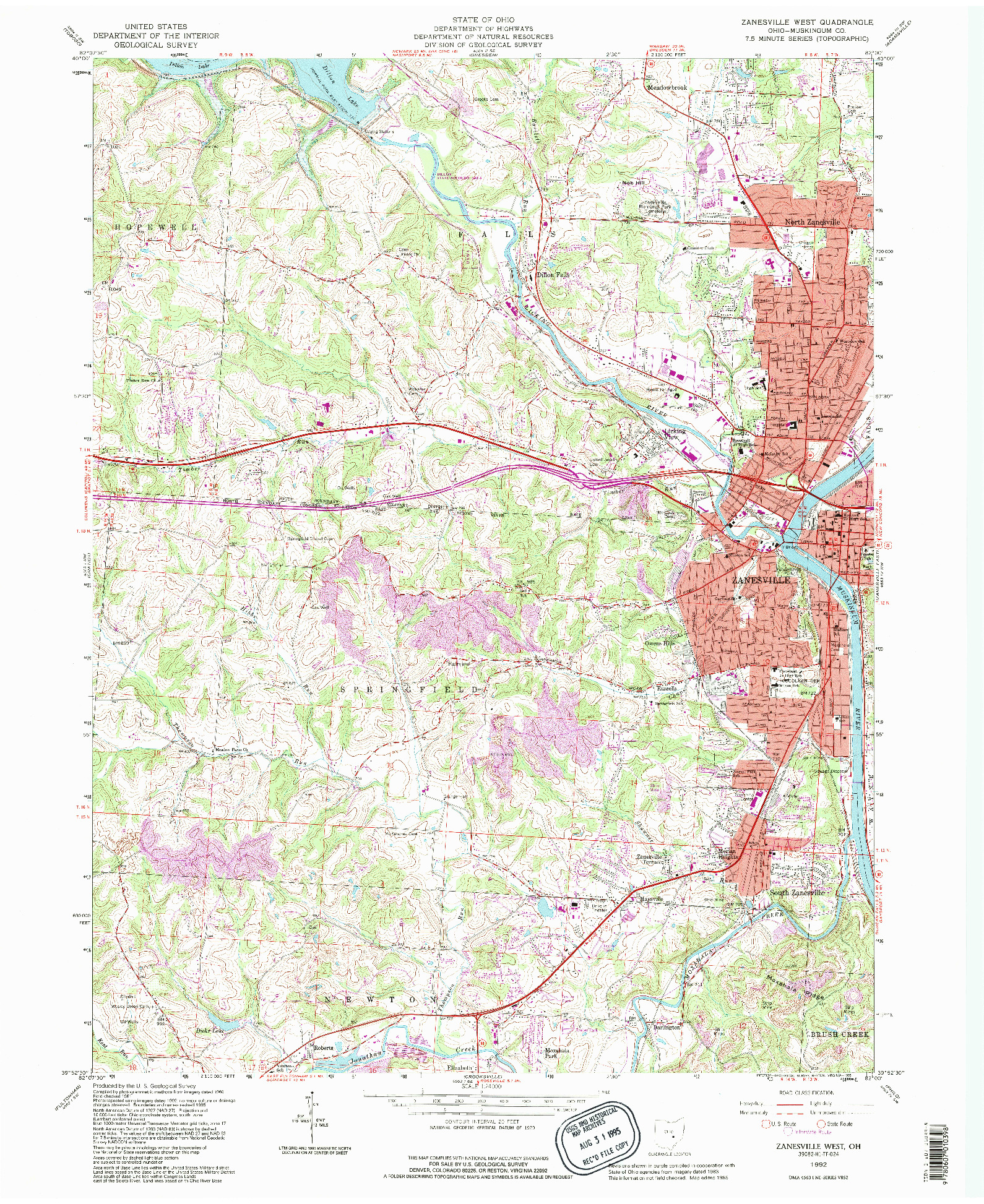 USGS 1:24000-SCALE QUADRANGLE FOR ZANESVILLE WEST, OH 1992