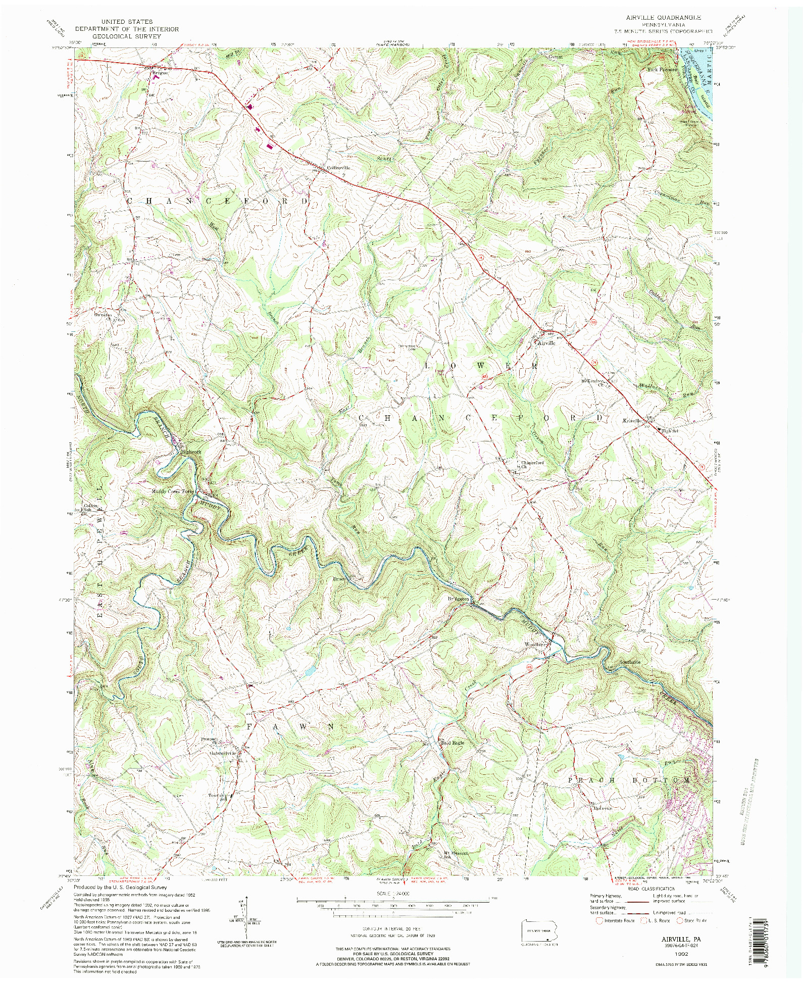 USGS 1:24000-SCALE QUADRANGLE FOR AIRVILLE, PA 1992
