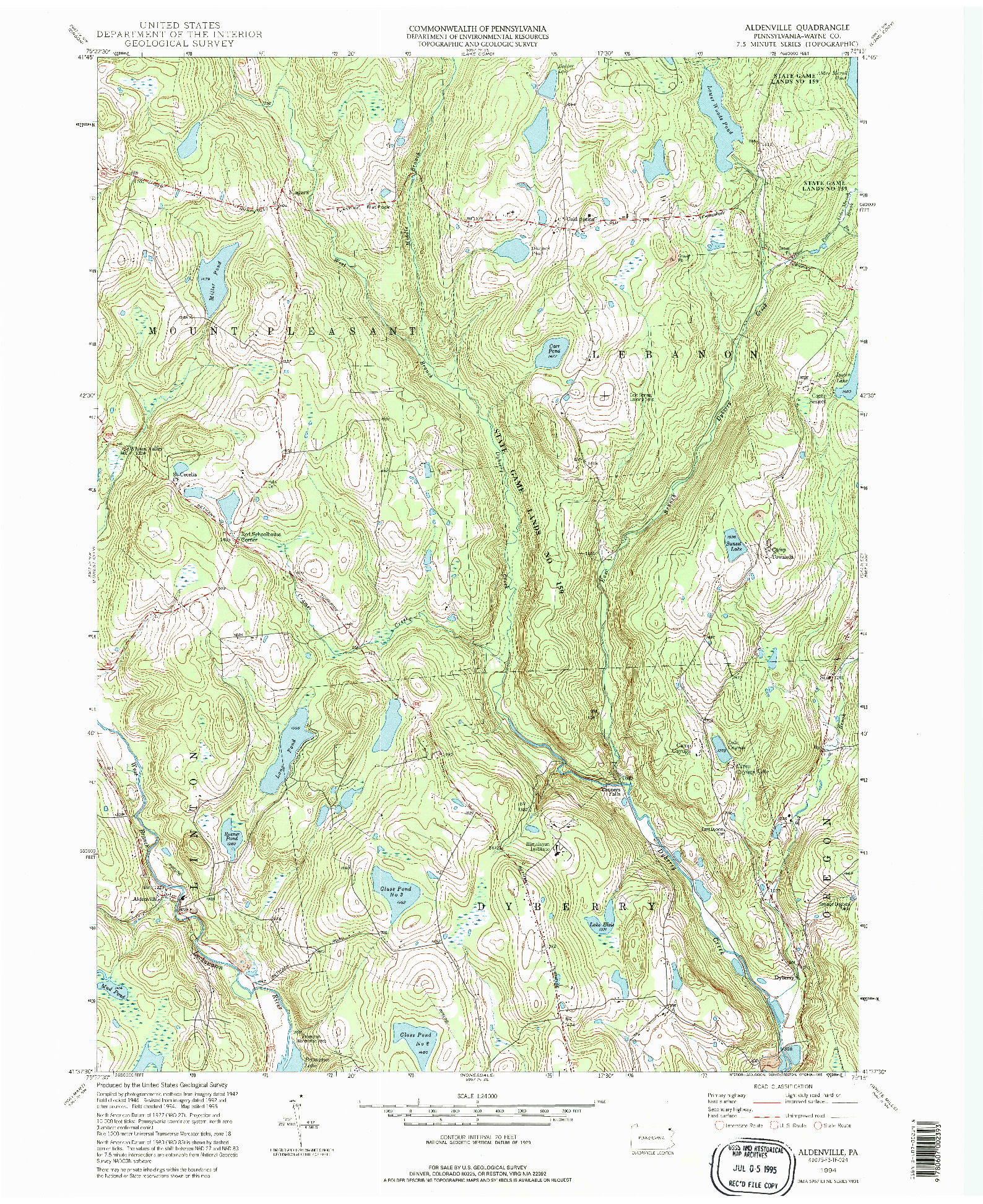 USGS 1:24000-SCALE QUADRANGLE FOR ALDENVILLE, PA 1994