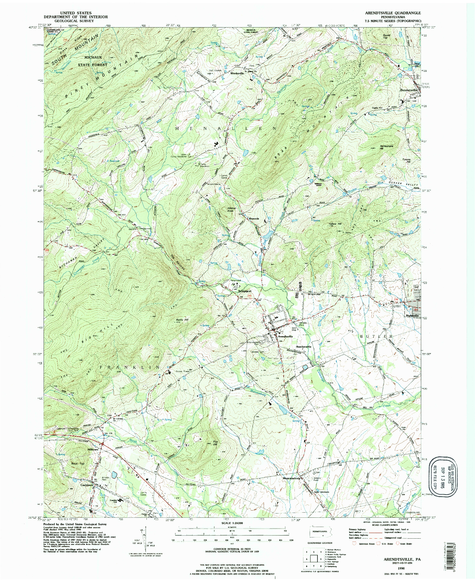 USGS 1:24000-SCALE QUADRANGLE FOR ARENDTSVILLE, PA 1990