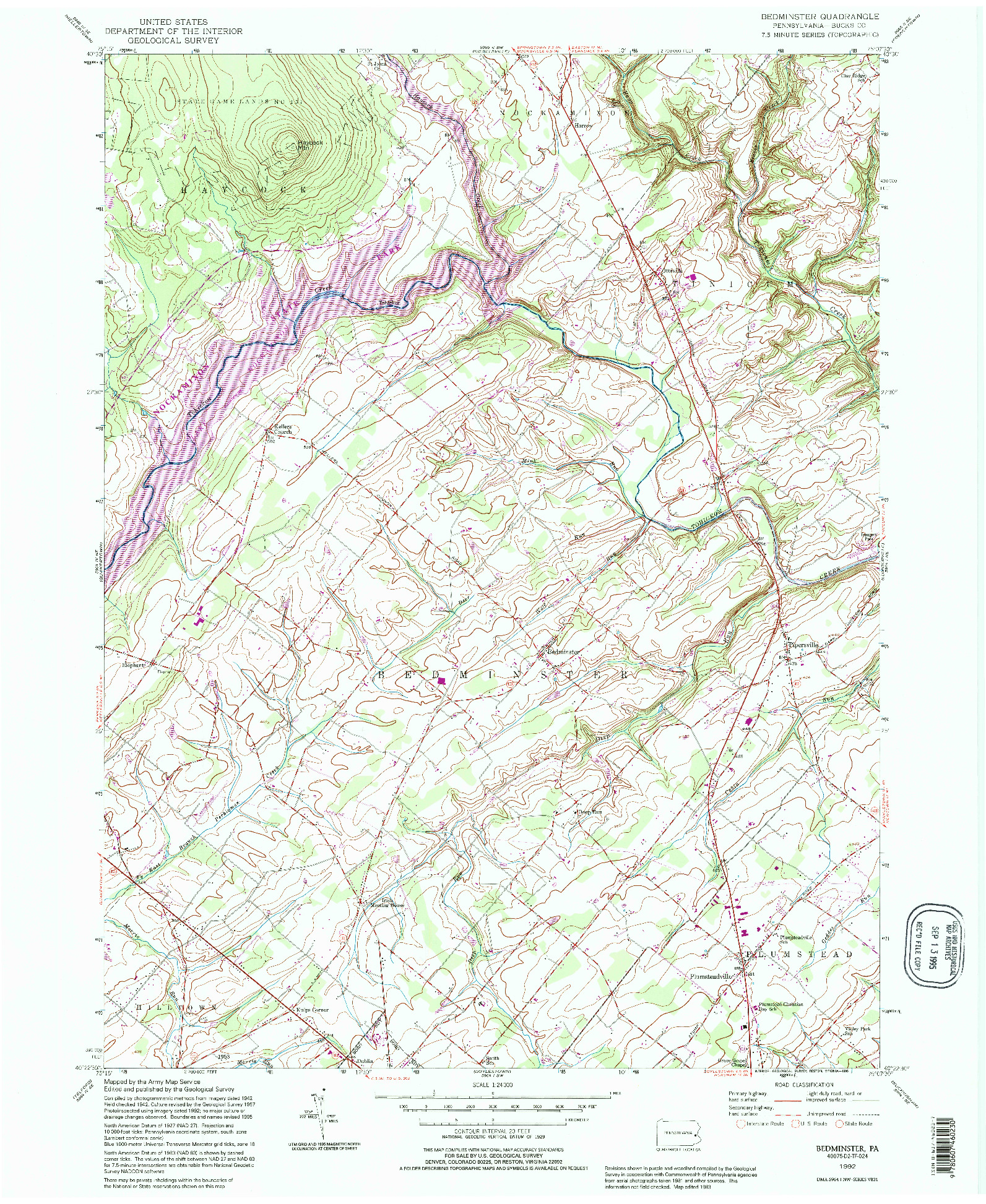USGS 1:24000-SCALE QUADRANGLE FOR BEDMINSTER, PA 1992