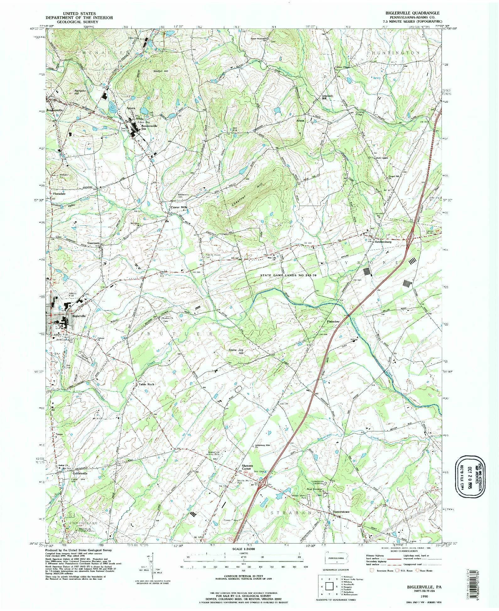 USGS 1:24000-SCALE QUADRANGLE FOR BIGLERVILLE, PA 1990