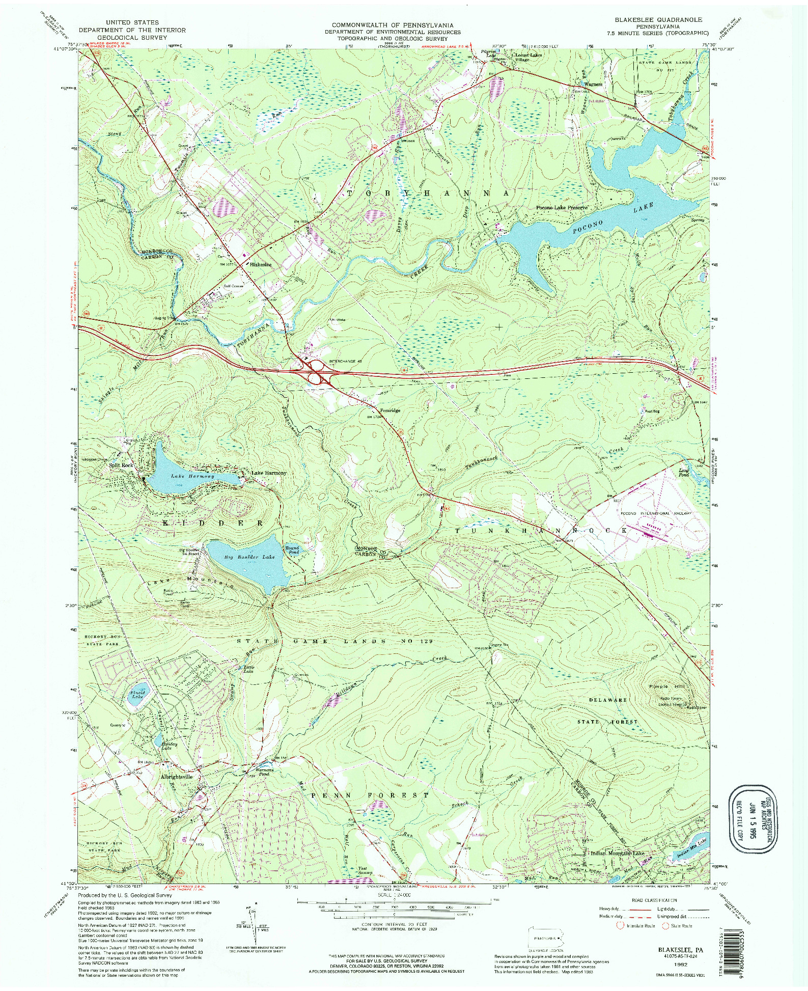 USGS 1:24000-SCALE QUADRANGLE FOR BLAKESLEE, PA 1992