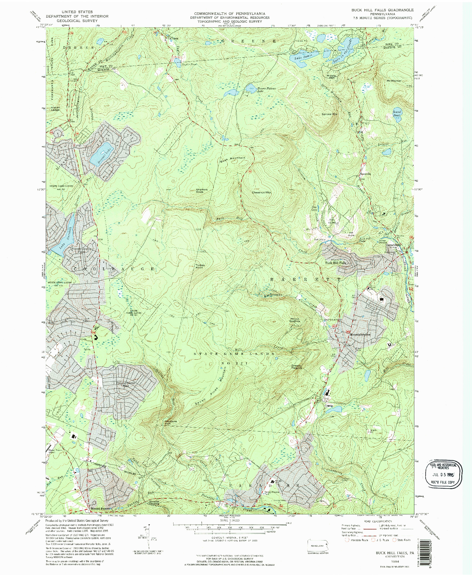 USGS 1:24000-SCALE QUADRANGLE FOR BUCK HILL FALLS, PA 1994