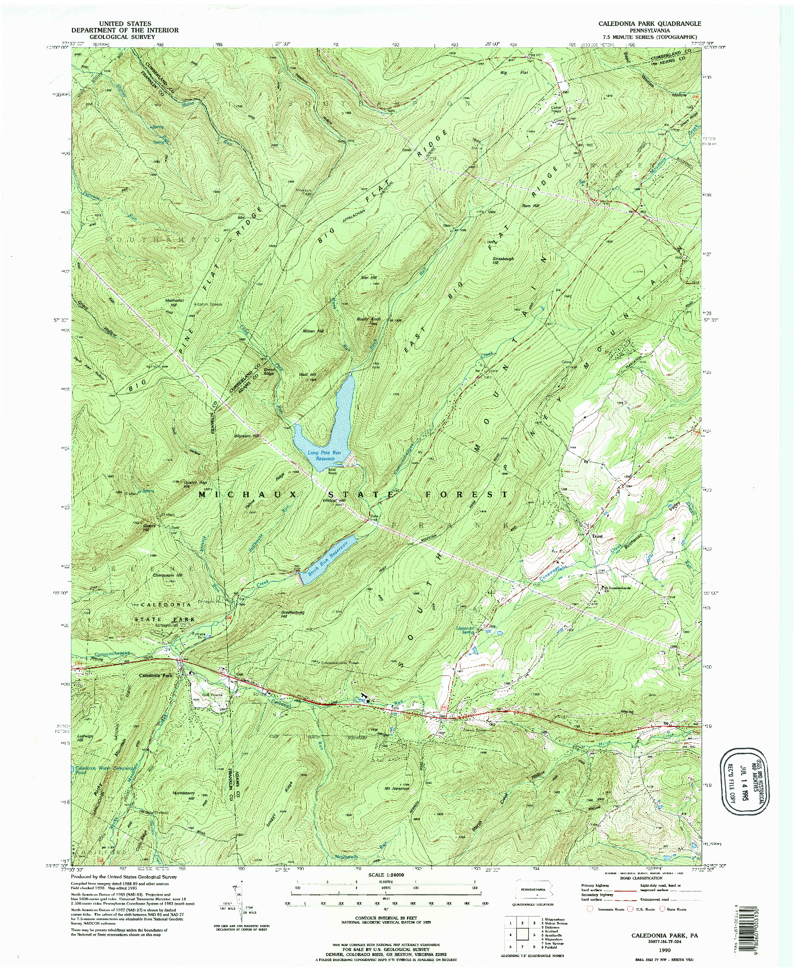 USGS 1:24000-SCALE QUADRANGLE FOR CALEDONIA PARK, PA 1990
