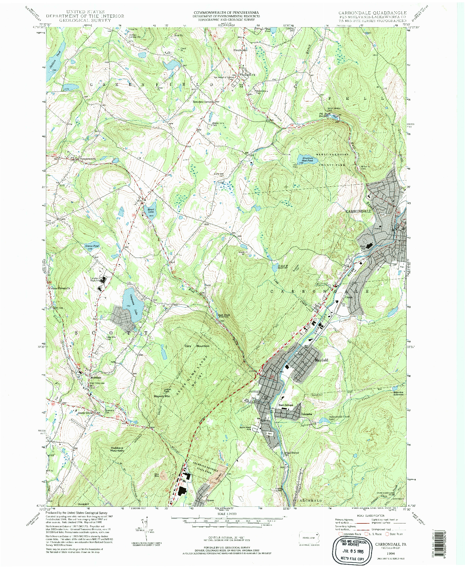 USGS 1:24000-SCALE QUADRANGLE FOR CARBONDALE, PA 1994