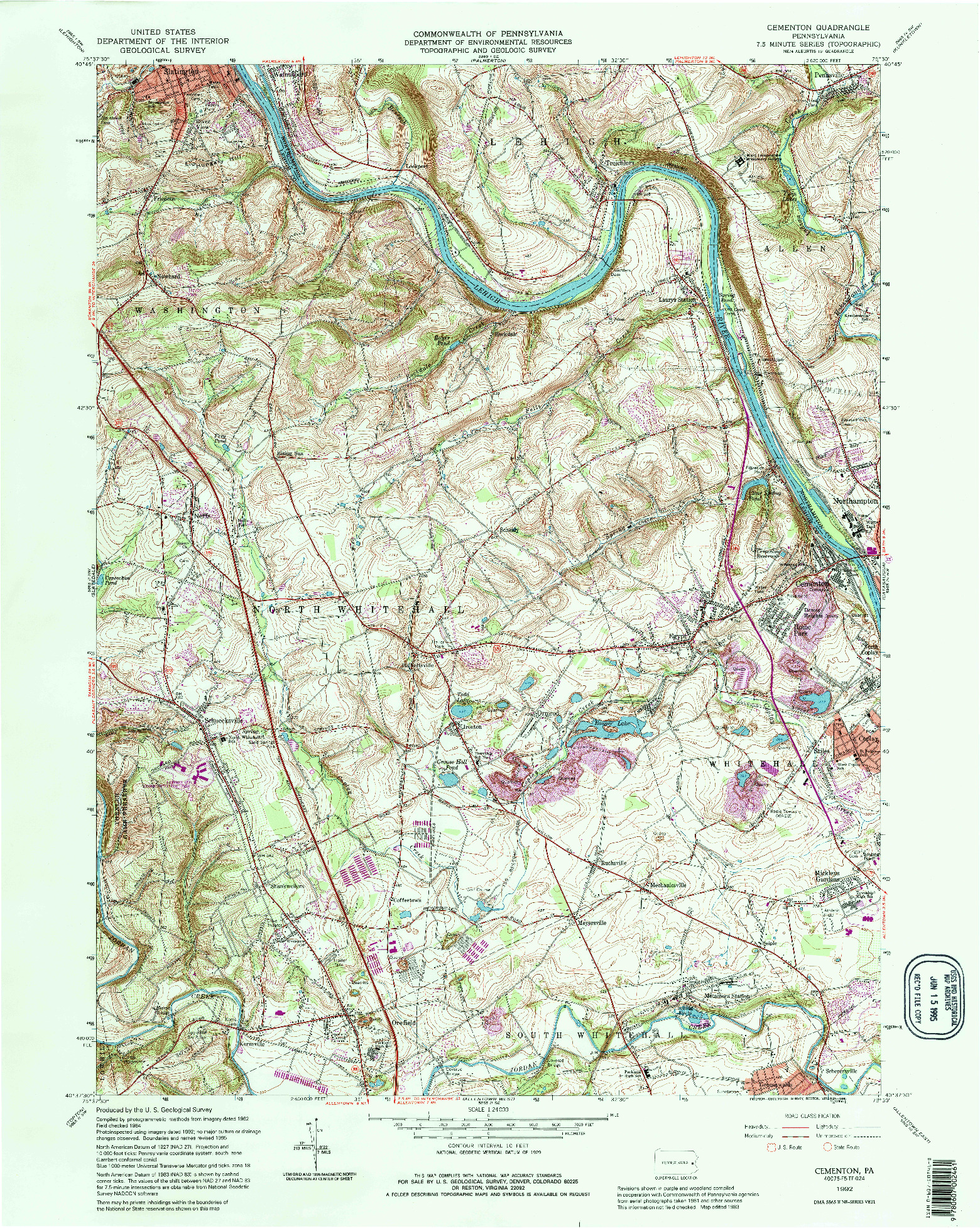 USGS 1:24000-SCALE QUADRANGLE FOR CEMENTON, PA 1992