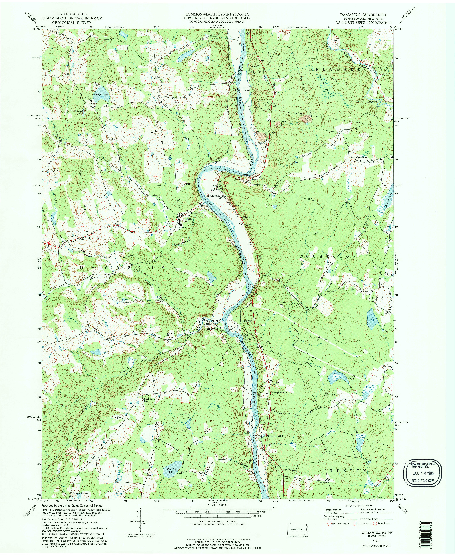 USGS 1:24000-SCALE QUADRANGLE FOR DAMASCUS, PA 1993