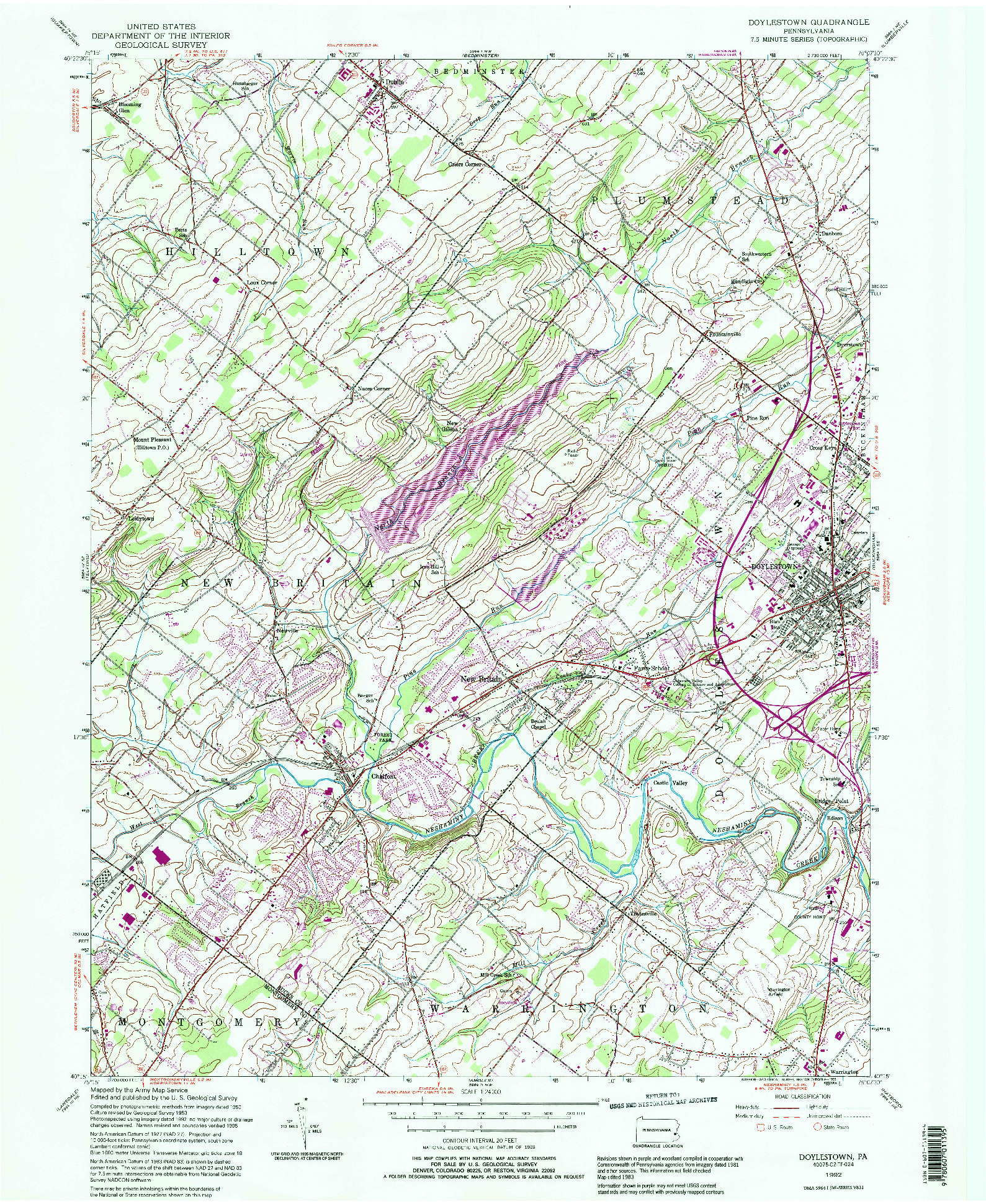 USGS 1:24000-SCALE QUADRANGLE FOR DOYLESTOWN, PA 1992