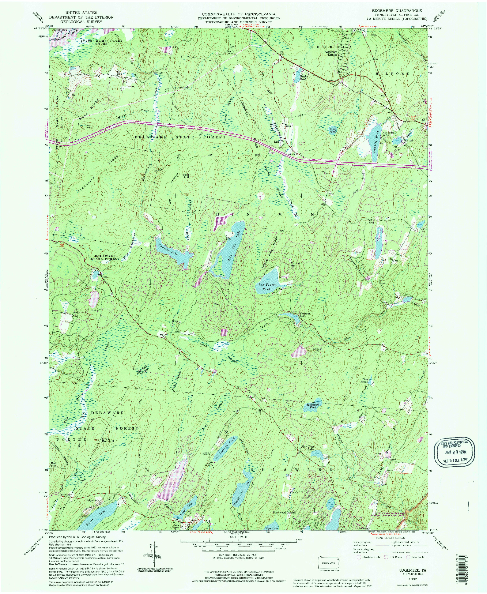 USGS 1:24000-SCALE QUADRANGLE FOR EDGEMERE, PA 1992