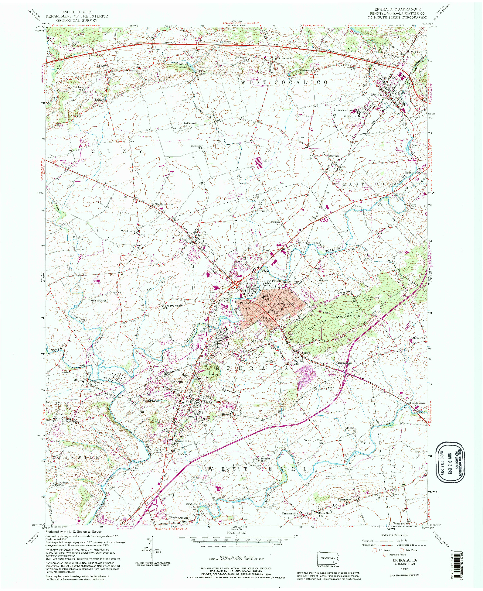 USGS 1:24000-SCALE QUADRANGLE FOR EPHRATA, PA 1992