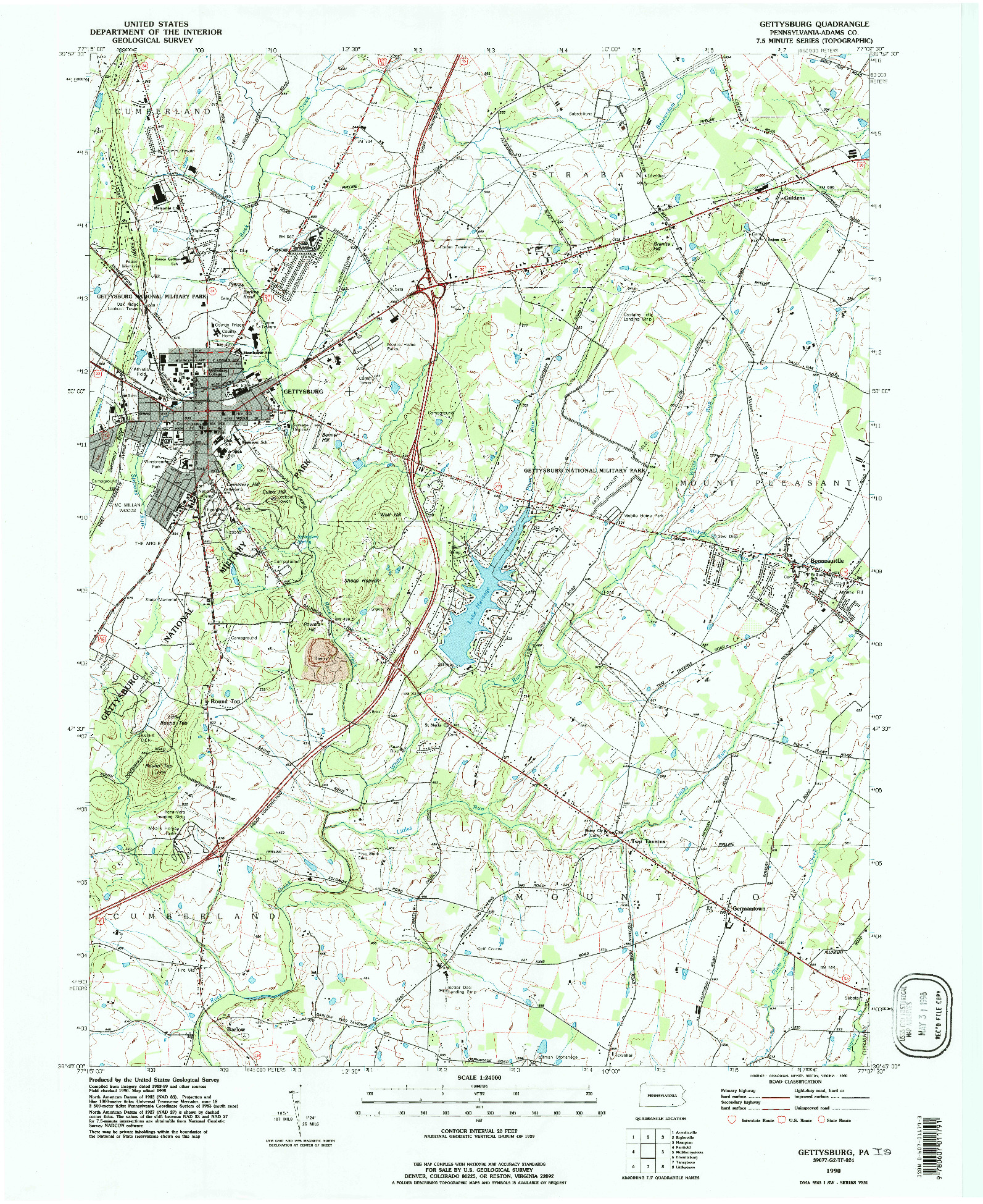 USGS 1:24000-SCALE QUADRANGLE FOR GETTYSBURG, PA 1990