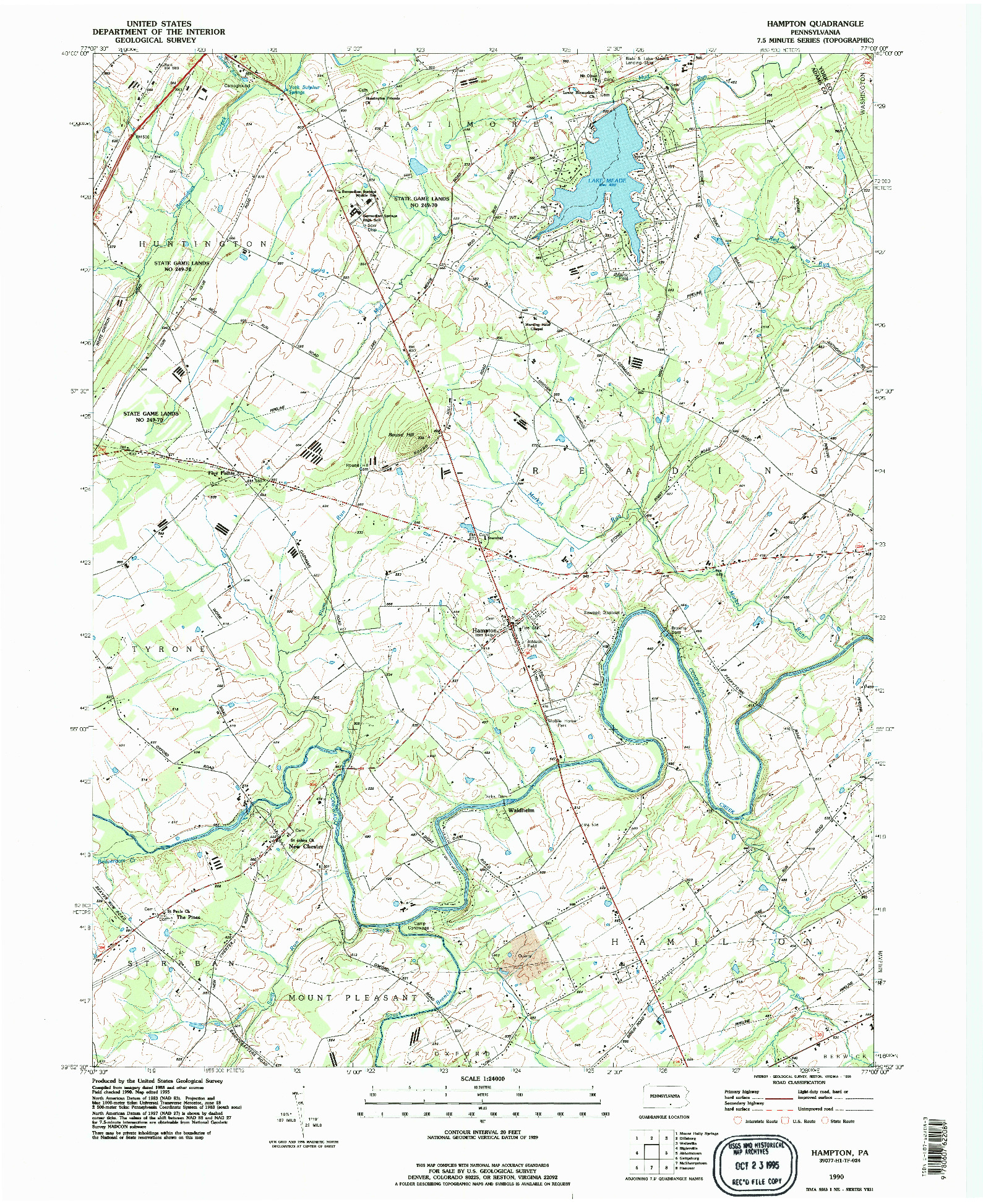 USGS 1:24000-SCALE QUADRANGLE FOR HAMPTON, PA 1990