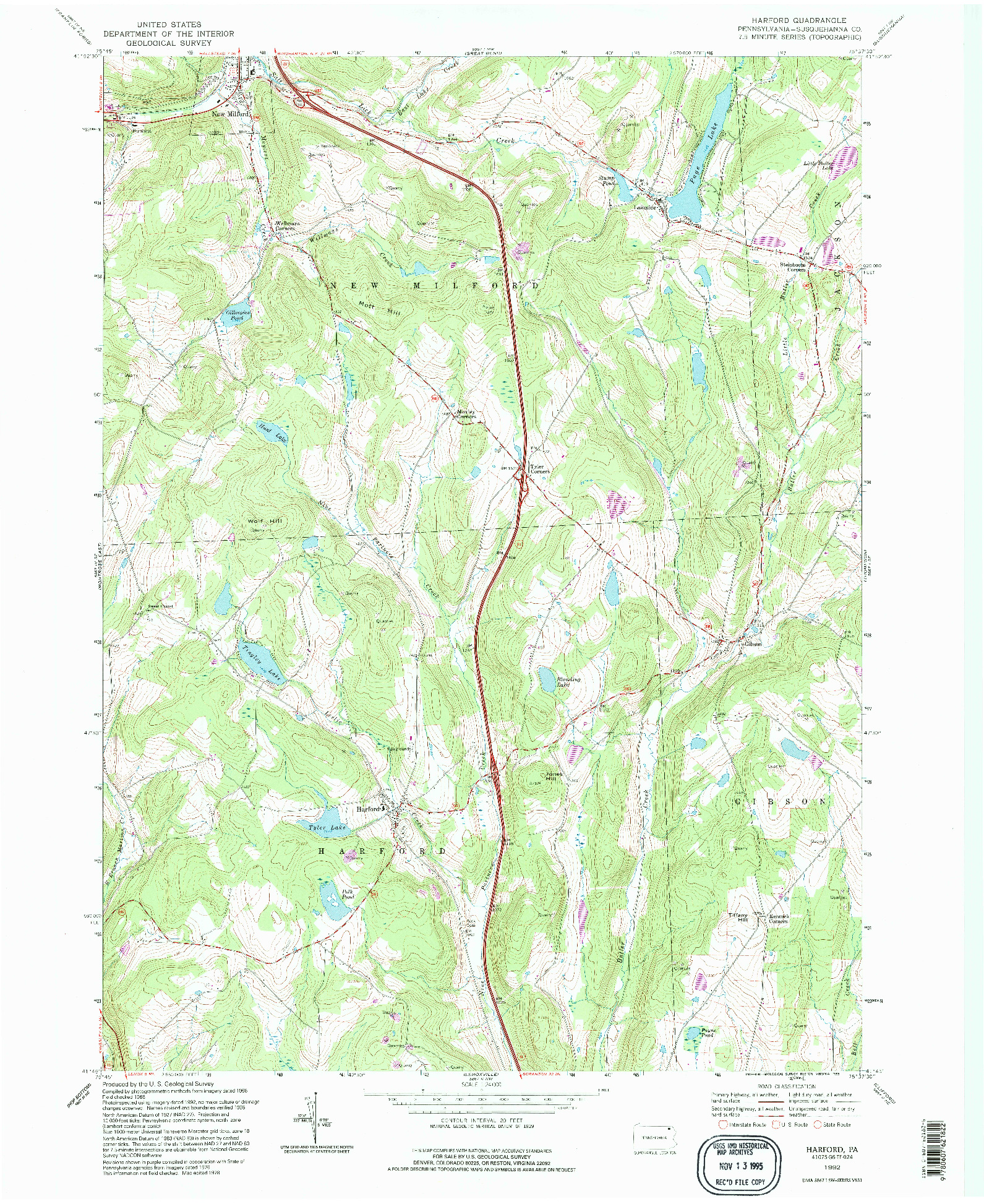 USGS 1:24000-SCALE QUADRANGLE FOR HARFORD, PA 1992