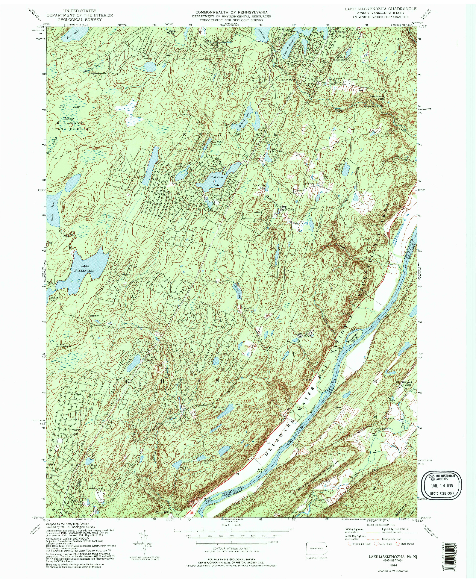 USGS 1:24000-SCALE QUADRANGLE FOR LAKE MASKENOZHA, PA 1994