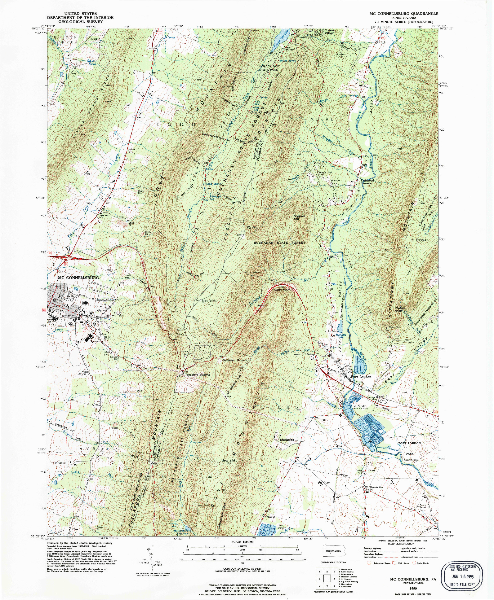 USGS 1:24000-SCALE QUADRANGLE FOR MC CONNELLSBURG, PA 1990