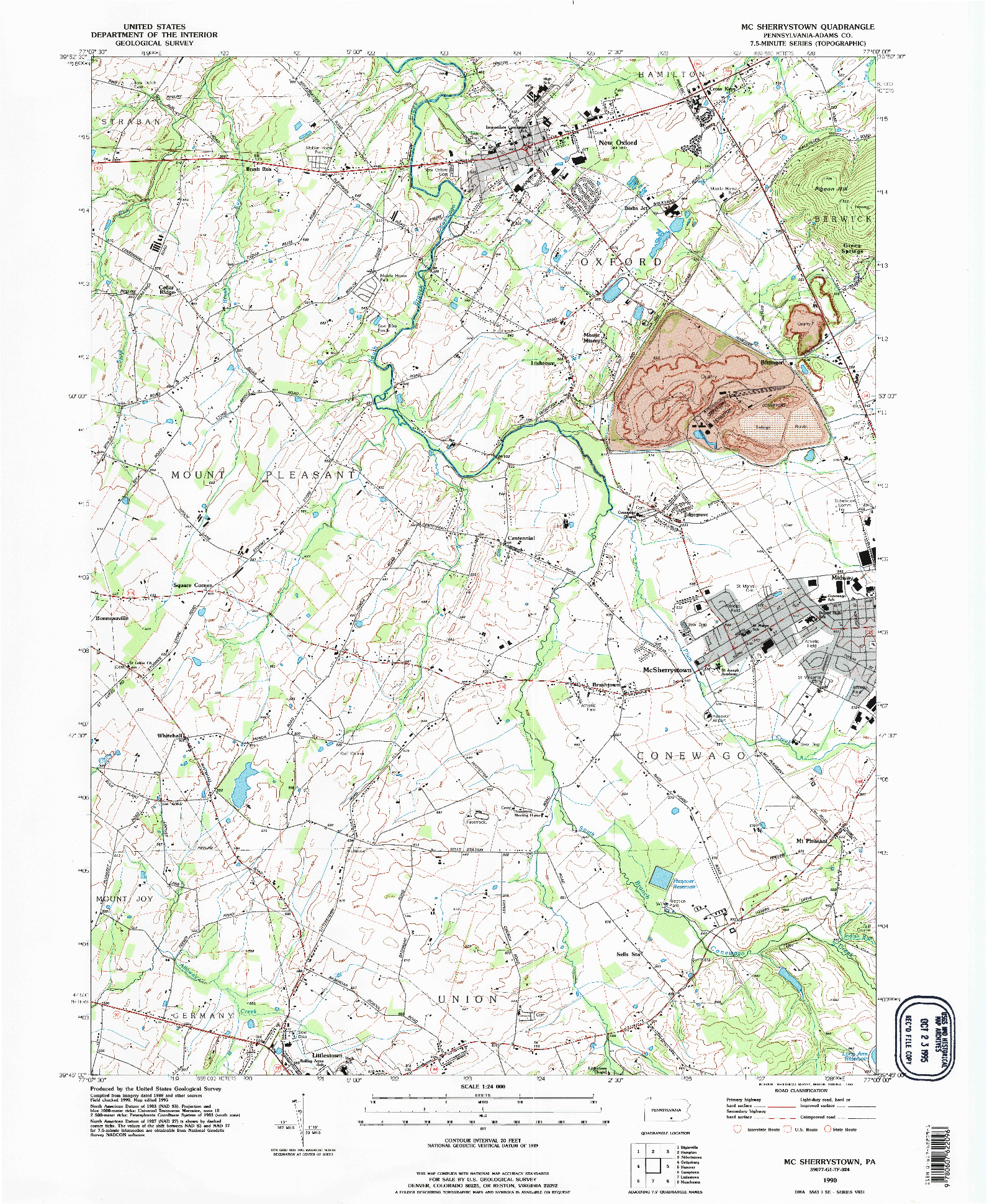 USGS 1:24000-SCALE QUADRANGLE FOR MC SHERRYSTOWN, PA 1990