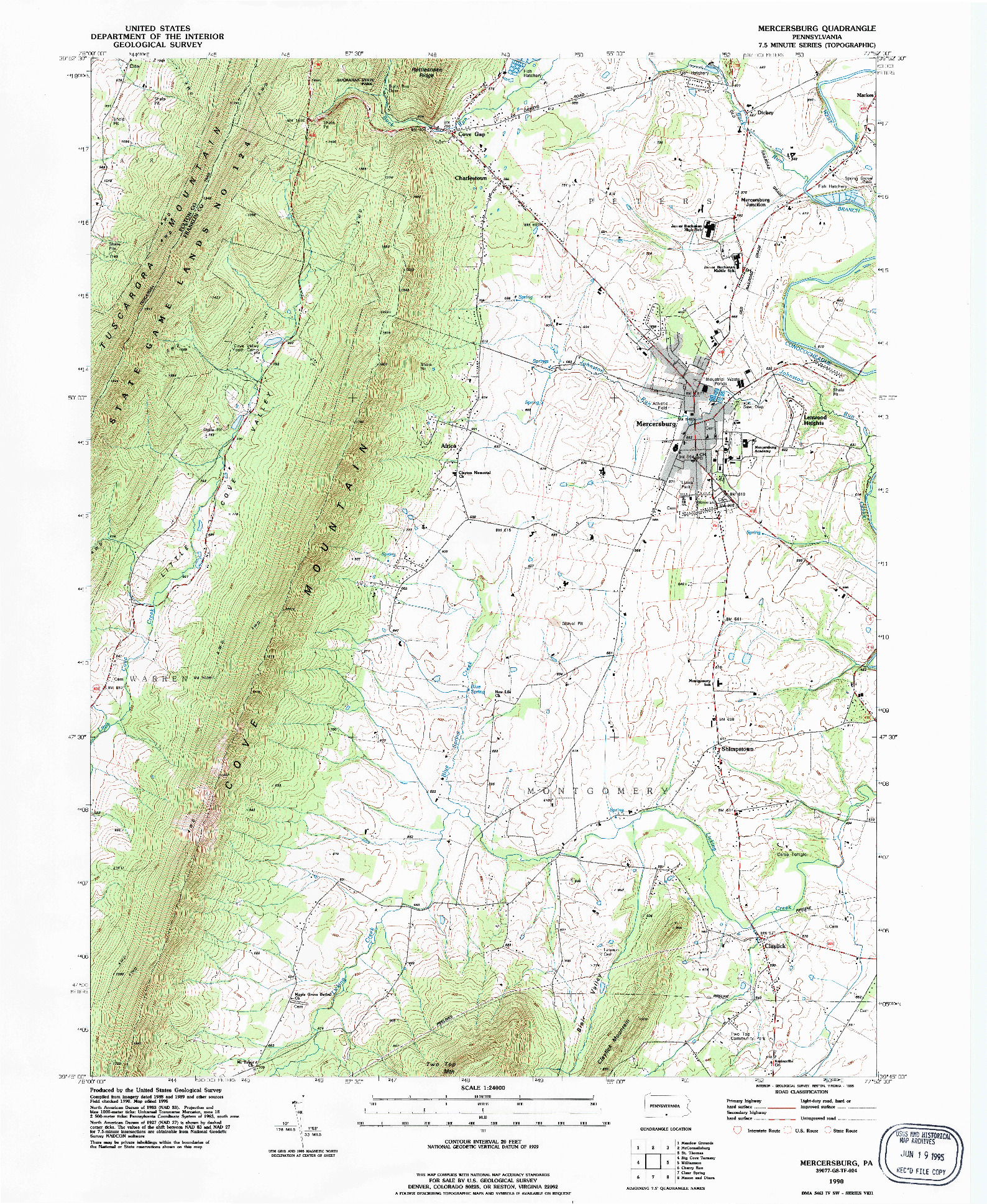 USGS 1:24000-SCALE QUADRANGLE FOR MERCERSBURG, PA 1990