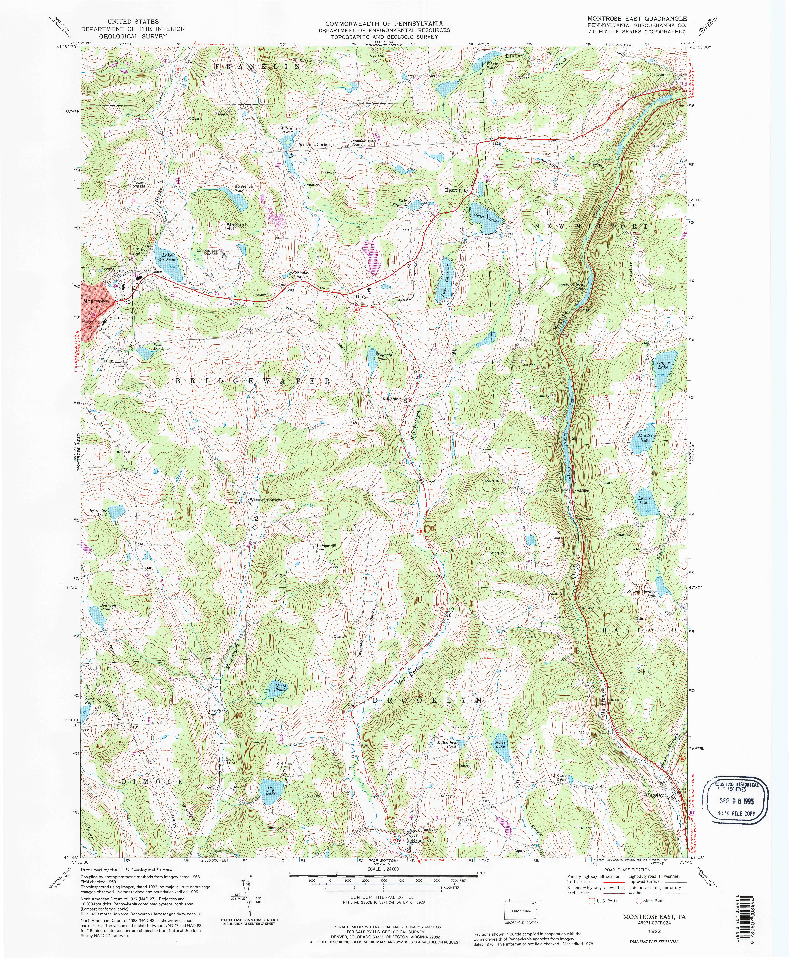 USGS 1:24000-SCALE QUADRANGLE FOR MONTROSE EAST, PA 1992