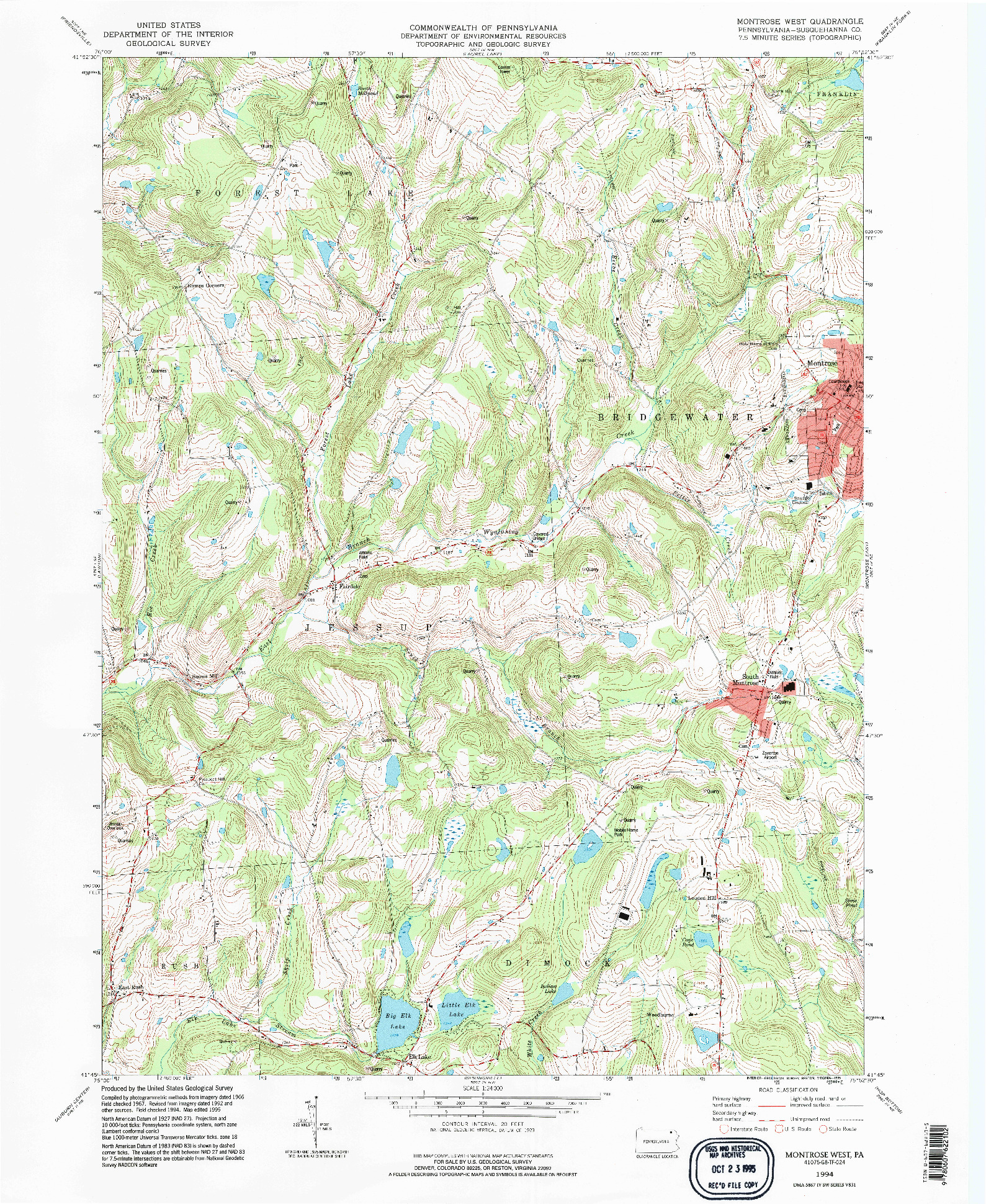 USGS 1:24000-SCALE QUADRANGLE FOR MONTROSE WEST, PA 1994