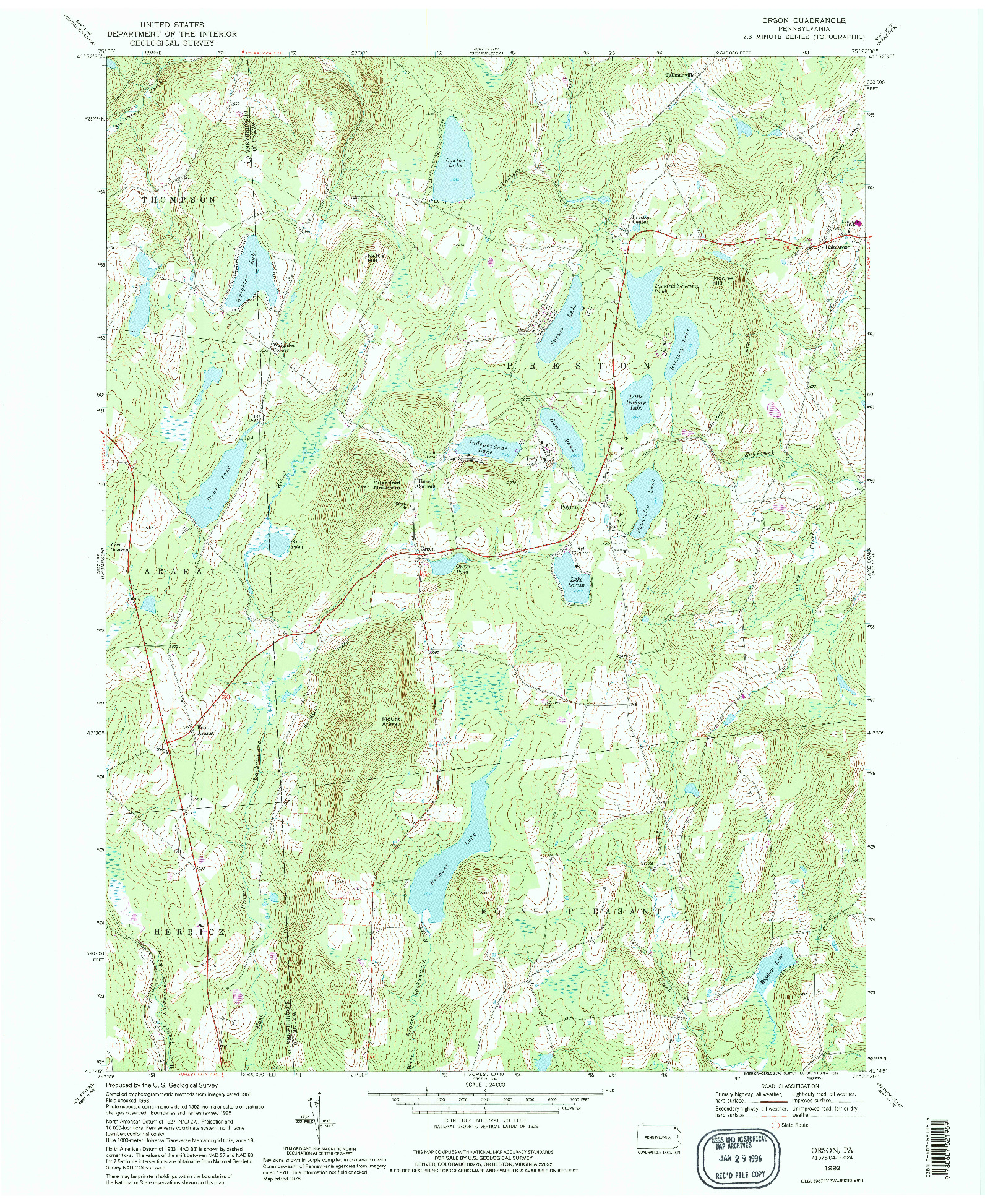 USGS 1:24000-SCALE QUADRANGLE FOR ORSON, PA 1992