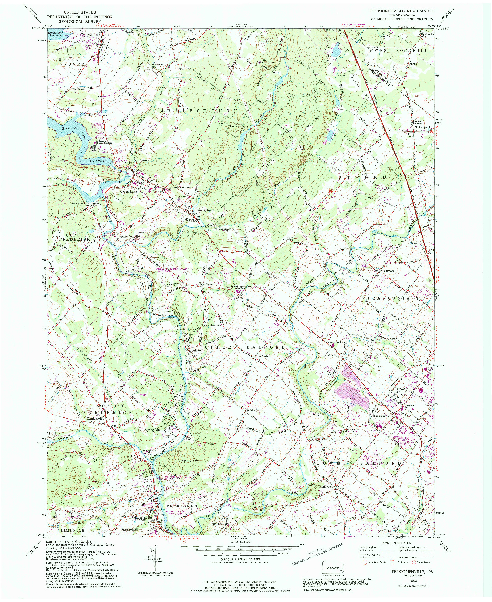 USGS 1:24000-SCALE QUADRANGLE FOR PERKIOMENVILLE, PA 1992