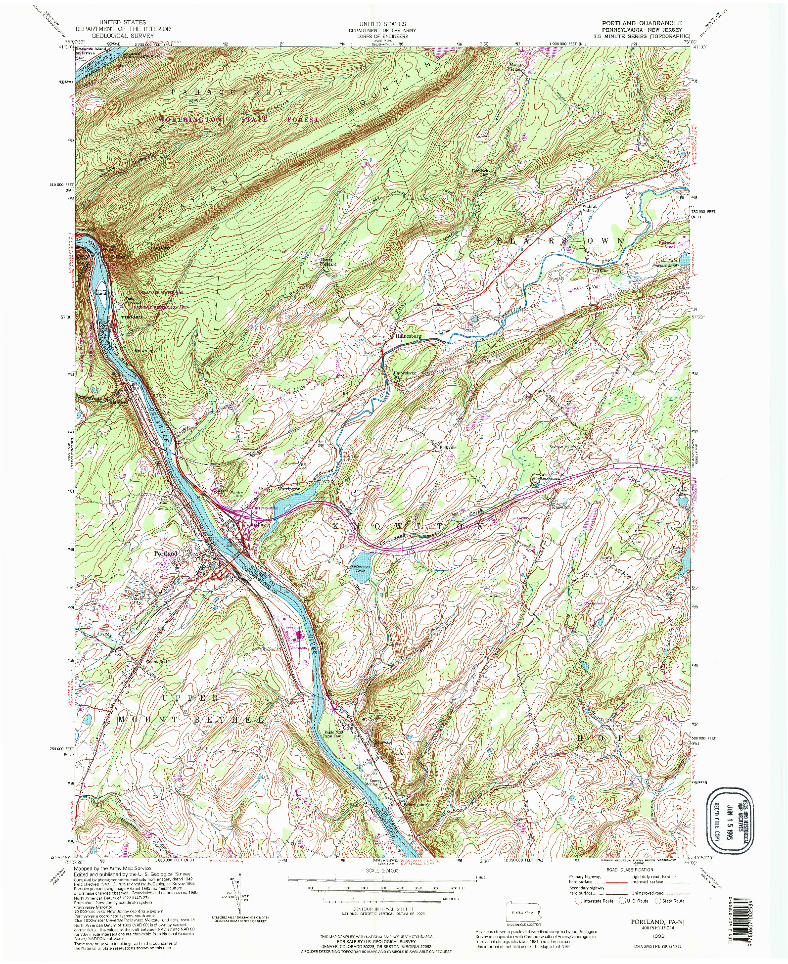 USGS 1:24000-SCALE QUADRANGLE FOR PORTLAND, PA 1992