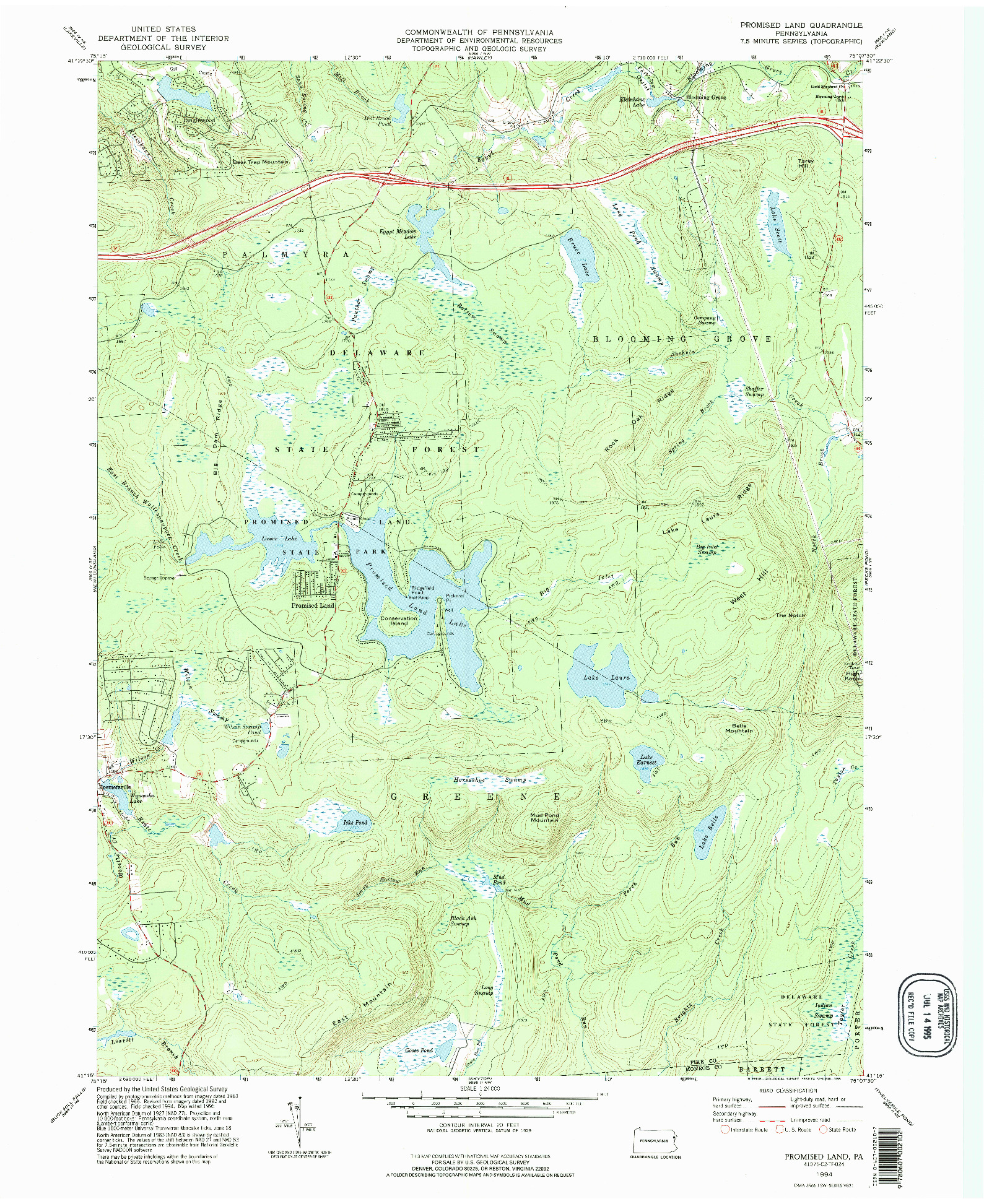 USGS 1:24000-SCALE QUADRANGLE FOR PROMISED LAND, PA 1994