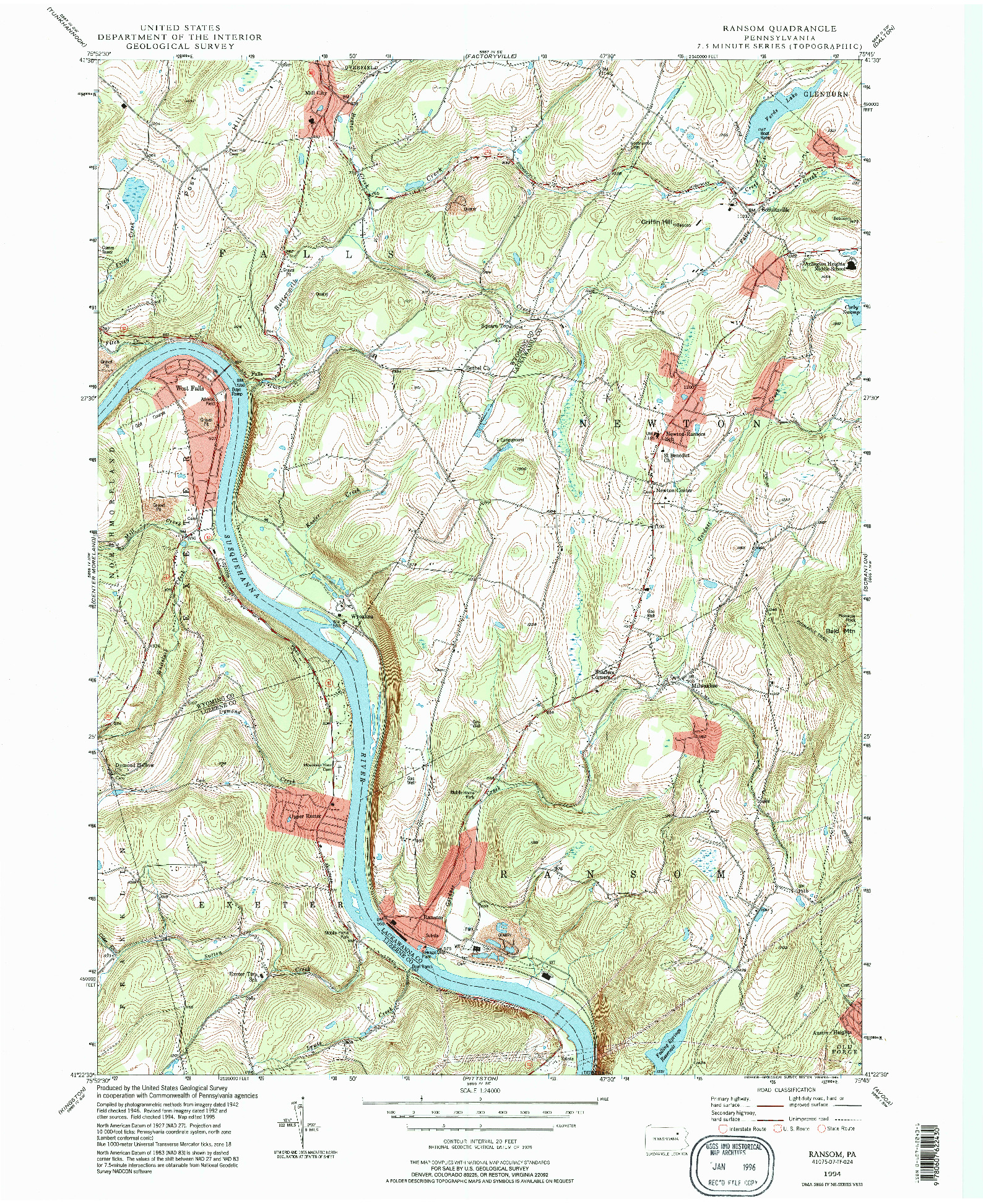 USGS 1:24000-SCALE QUADRANGLE FOR RANSOM, PA 1994