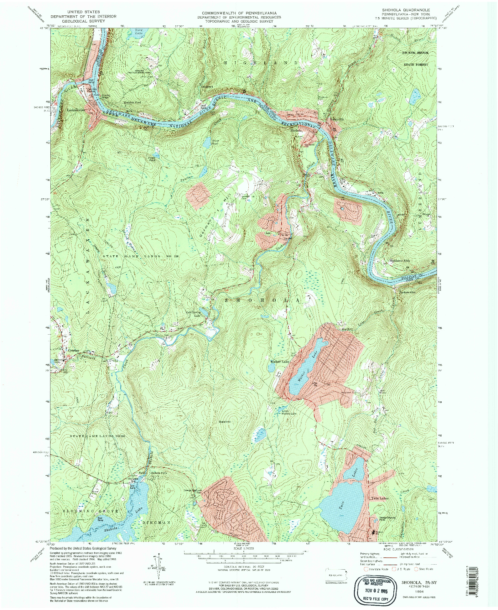 USGS 1:24000-SCALE QUADRANGLE FOR SHOHOLA, PA 1994