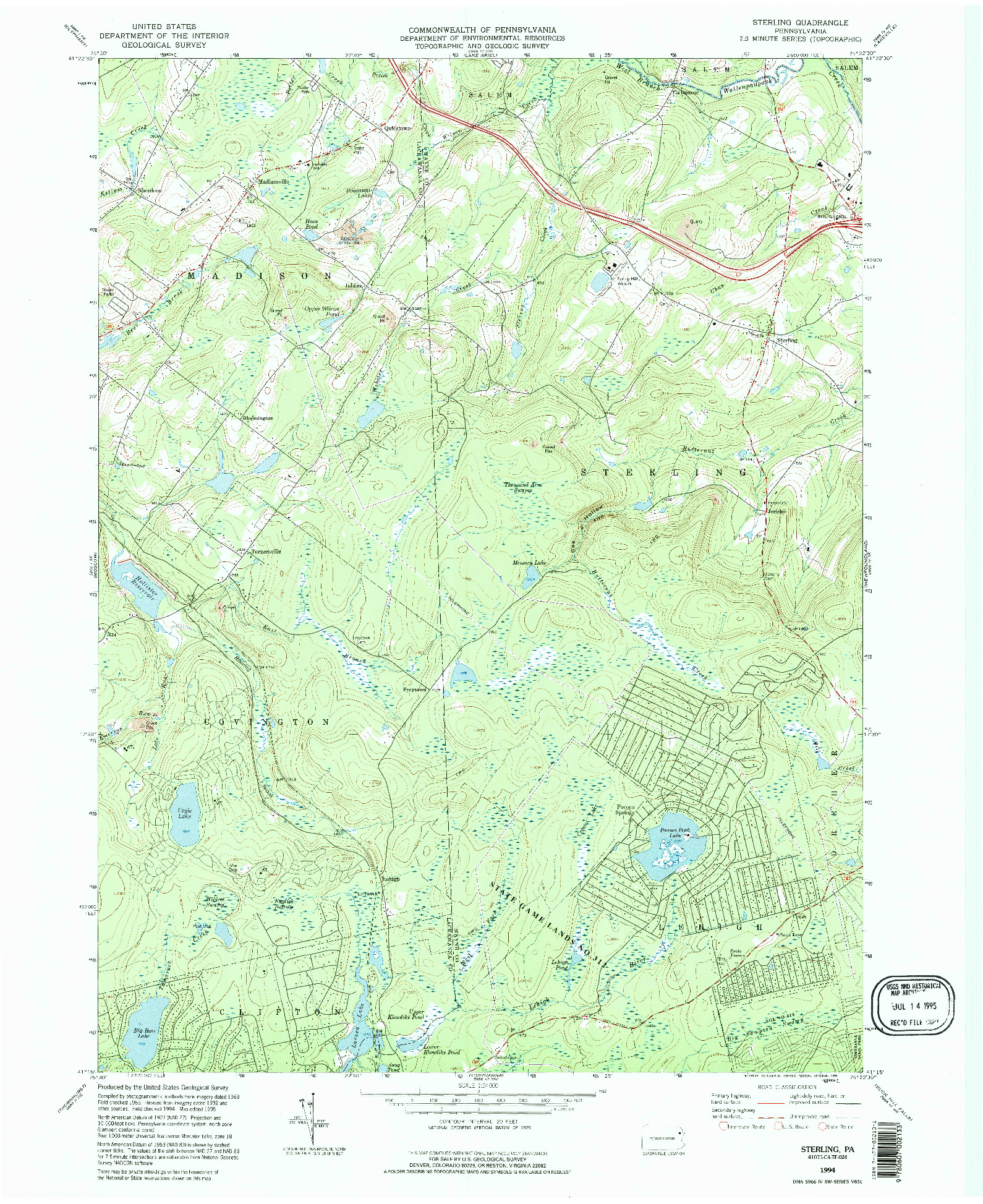 USGS 1:24000-SCALE QUADRANGLE FOR STERLING, PA 1994