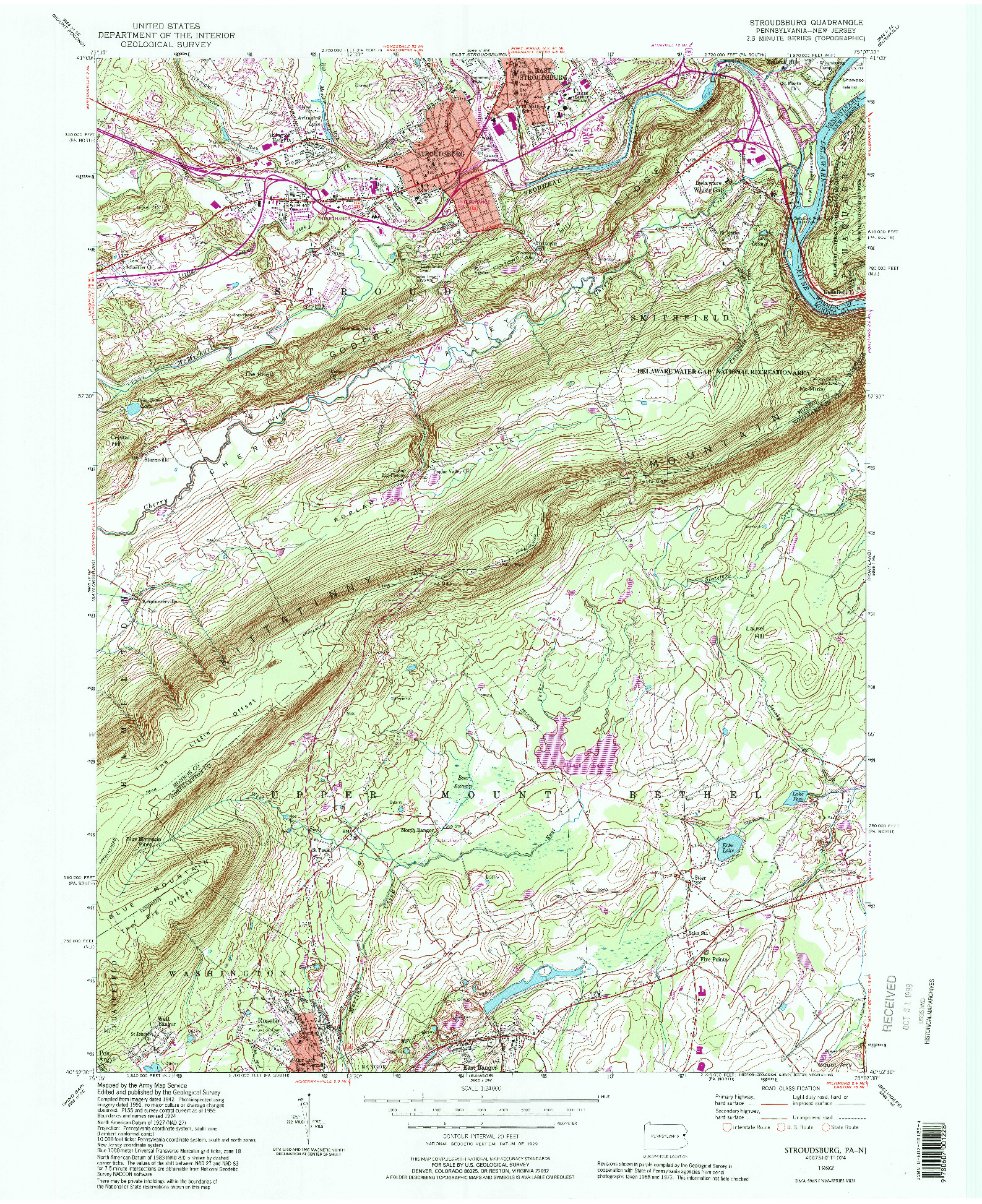 USGS 1:24000-SCALE QUADRANGLE FOR STROUDSBURG, PA 1992