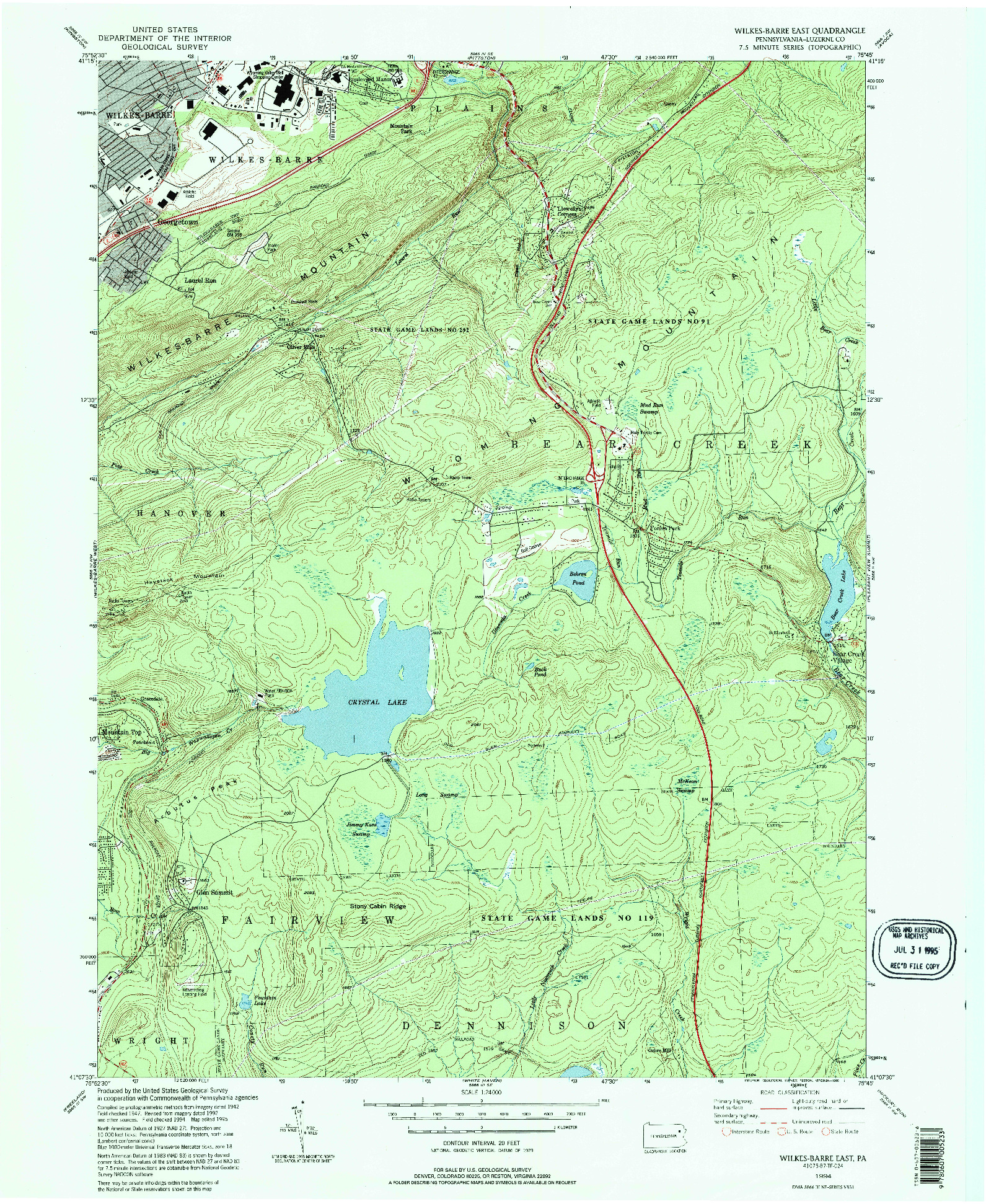 USGS 1:24000-SCALE QUADRANGLE FOR WILKES-BARRE EAST, PA 1994