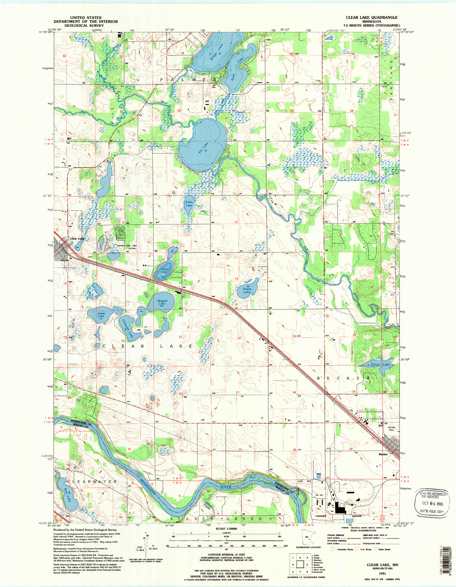 USGS 1:24000-SCALE QUADRANGLE FOR CLEAR LAKE, MN 1991