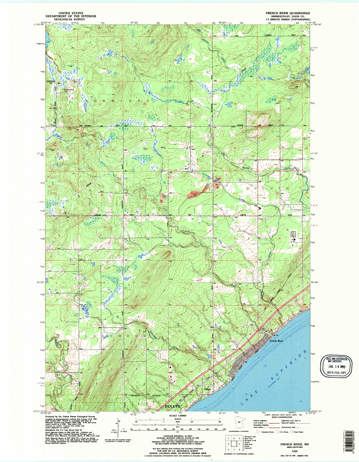 USGS 1:24000-SCALE QUADRANGLE FOR FRENCH RIVER, MN 1992