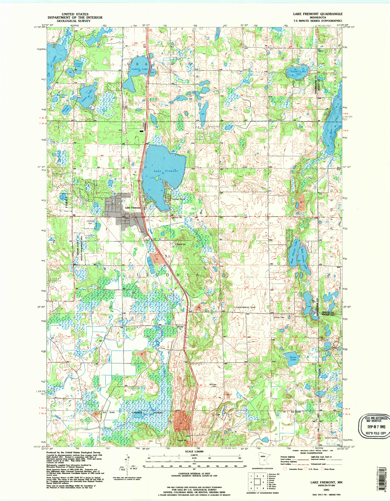 USGS 1:24000-SCALE QUADRANGLE FOR LAKE FREMONT, MN 1991