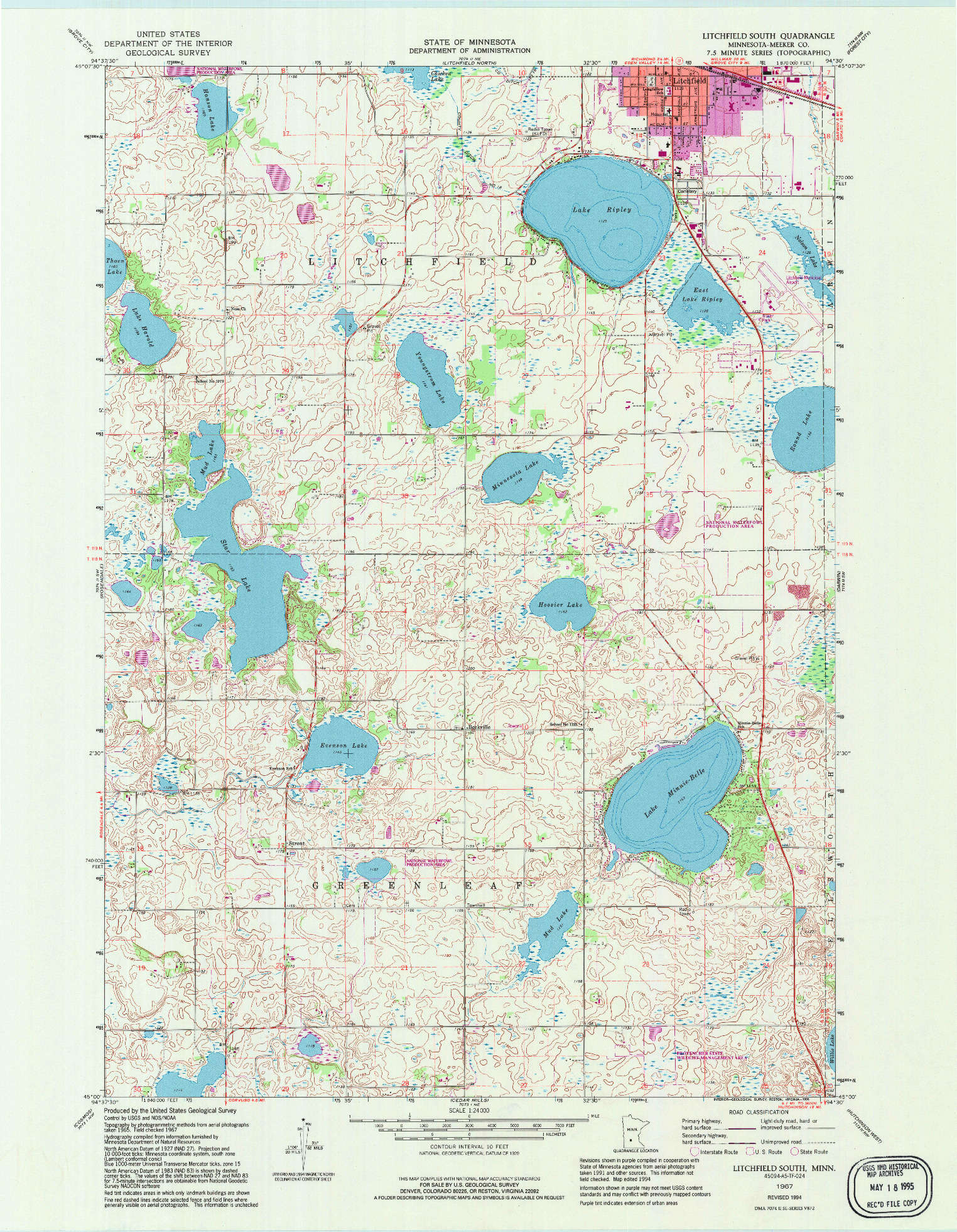 USGS 1:24000-SCALE QUADRANGLE FOR LITCHFIELD SOUTH, MN 1967