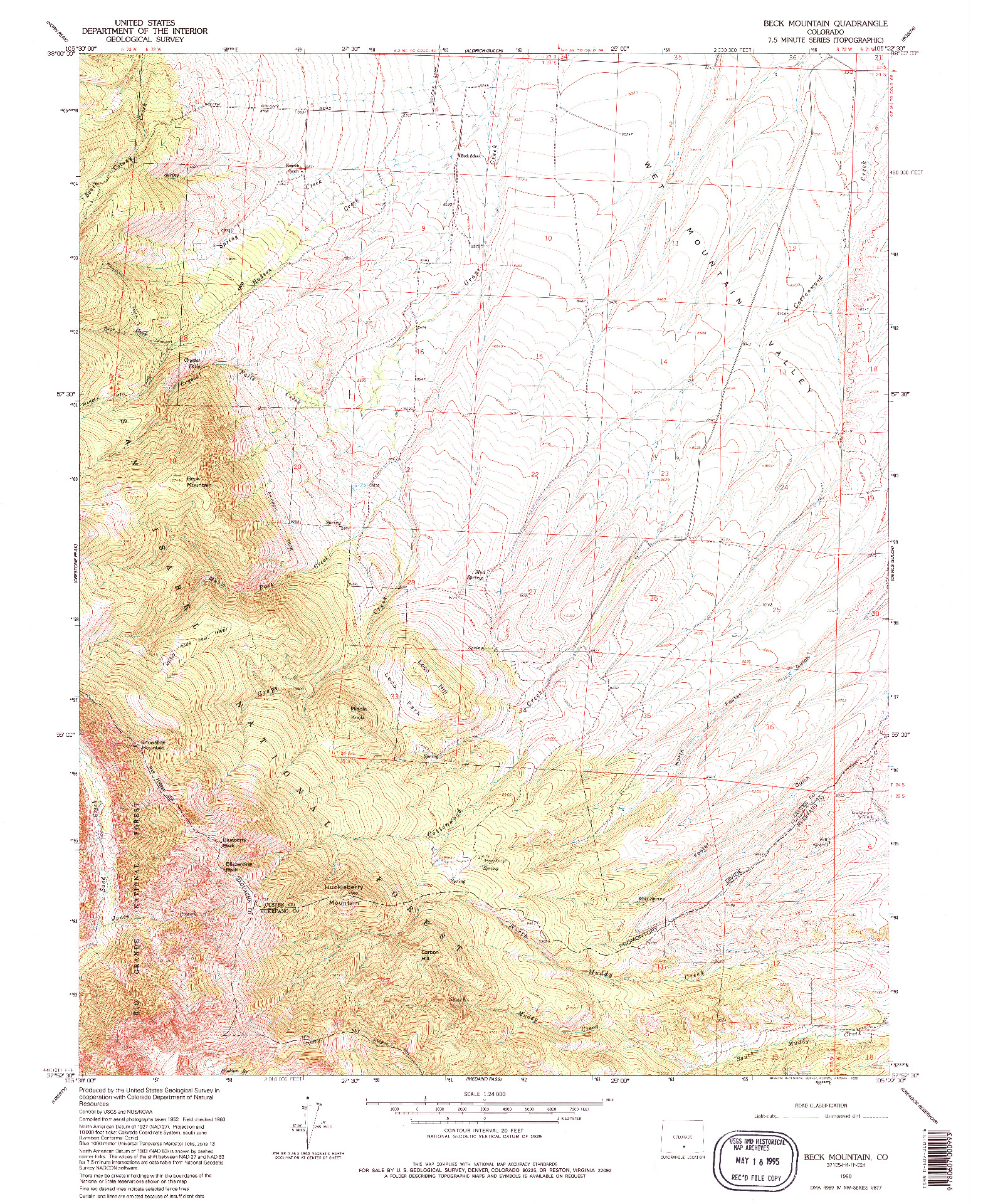 USGS 1:24000-SCALE QUADRANGLE FOR BECK MOUNTAIN, CO 1960