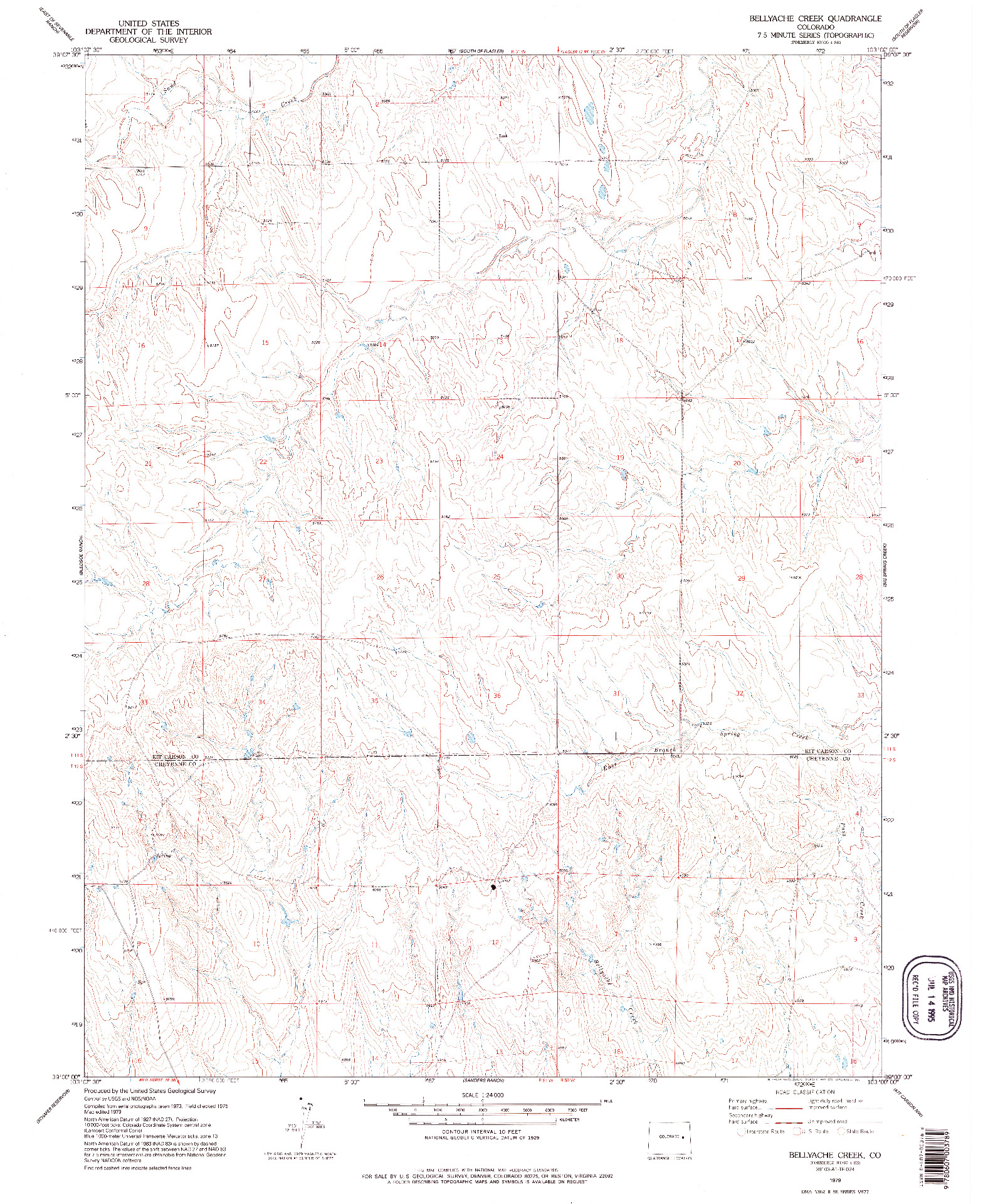 USGS 1:24000-SCALE QUADRANGLE FOR BELLYACHE CREEK, CO 1979