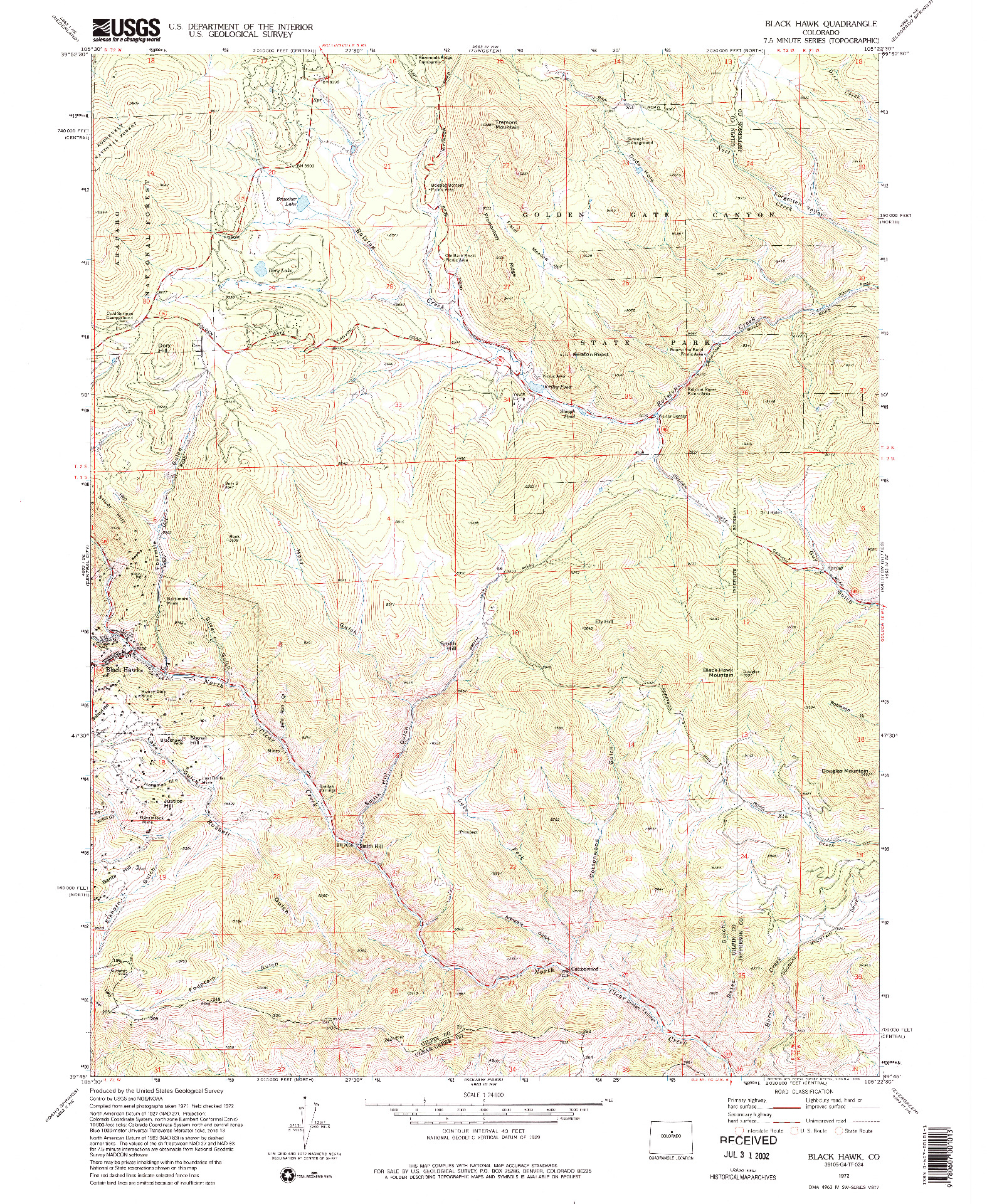 USGS 1:24000-SCALE QUADRANGLE FOR BLACK HAWK, CO 1972